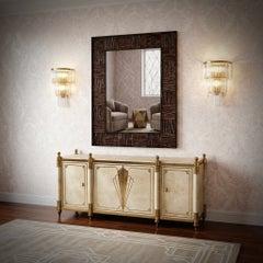 Murano Rose Gold Art Glass and Brass Art Deco Italian Console Wall Mirror, 2020