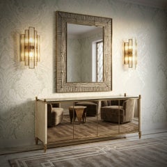 Murano Champagne Art Glass and Brass Art Deco Italian Console Wall Mirror, 2020
