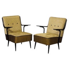 Art Deco Green Velvet and Black Lacquered Wood Club Armchairs, 1940