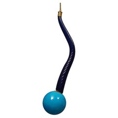 Murano Round Blue Glass and Brass Lantern Chandelier and Pendant, 1960