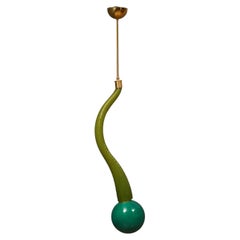 Murano Round Green Glass and Brass Lantern Chandelier and Pendant, 1960