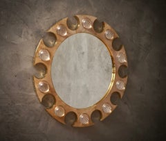 Espejo de consola o de pared con lentes redondas de latón y cristal transparente, 2020