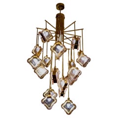 Lampadario e lampada a sospensione in vetro artistico rosa Art Déco di Murano e ottone, 2020