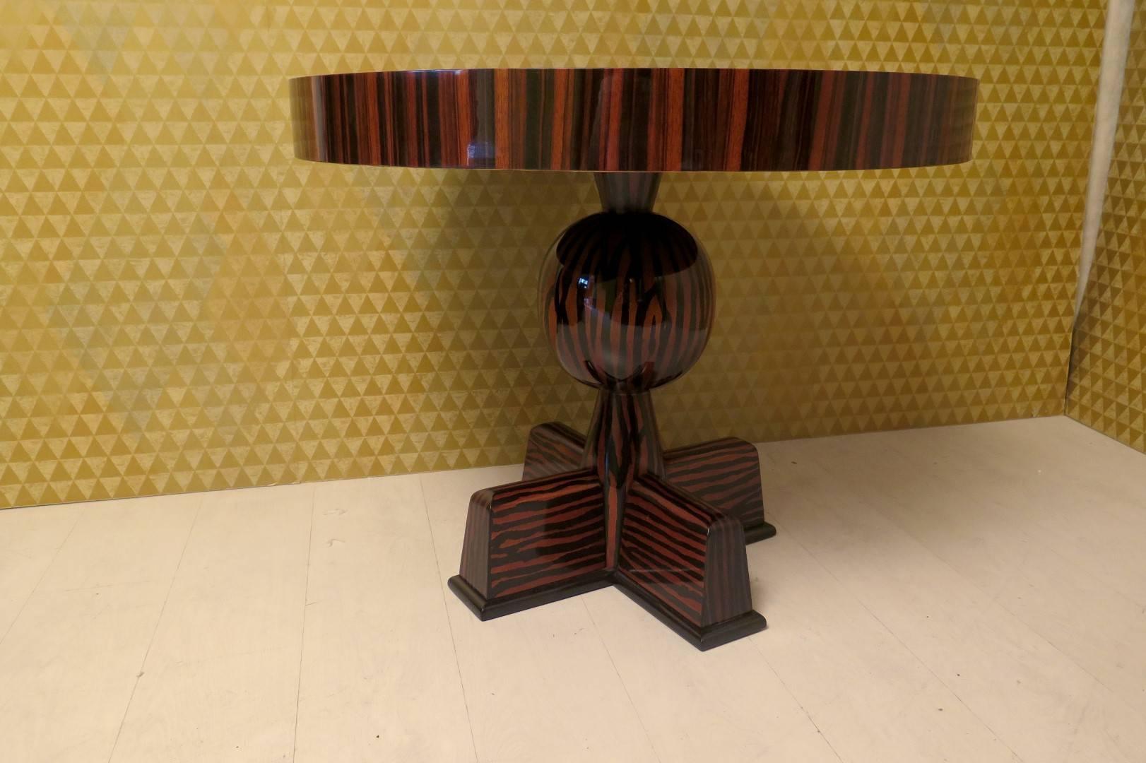 1940 Round Macassar Ebony Italian Art Deco Side Table 2