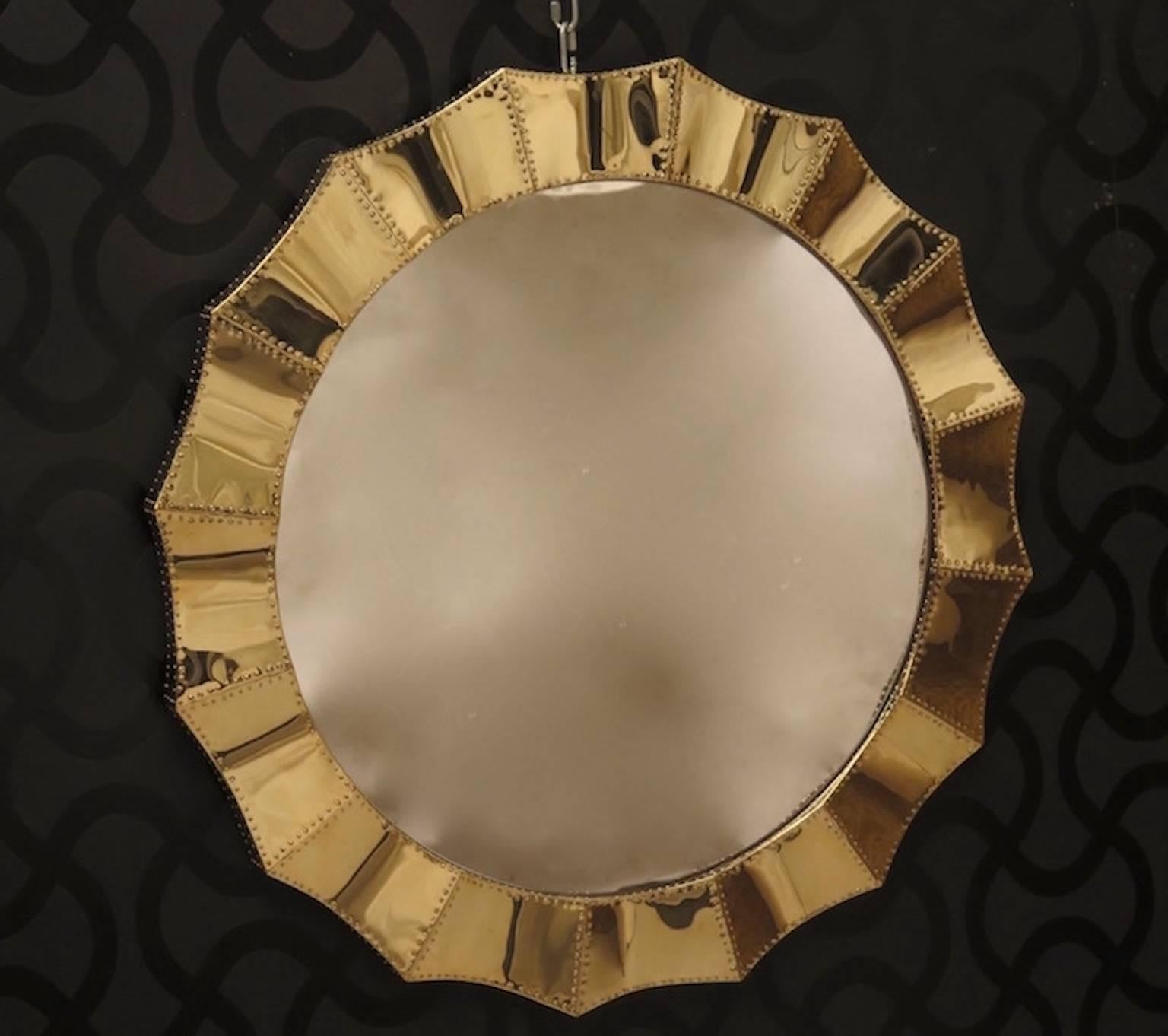 Contemporary 2010 Brass and Wood Italian Wall Mirror