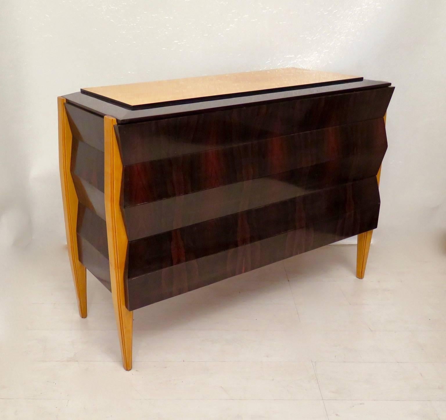 Mid-20th Century 1940 Black Stained Mahogany French Art Deco Chest of Drawers