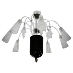 Barovier & Toso Murano Black and White Art Glass Chandeliers, 1930