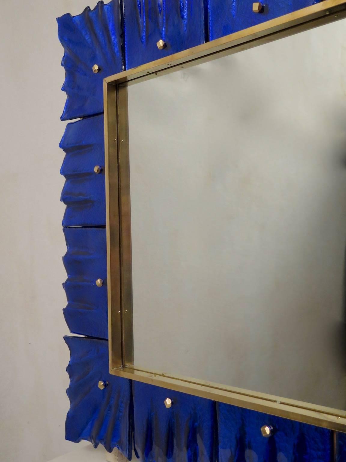 Brass Mirror with Murano Art Glass Frame, Italy, 1980