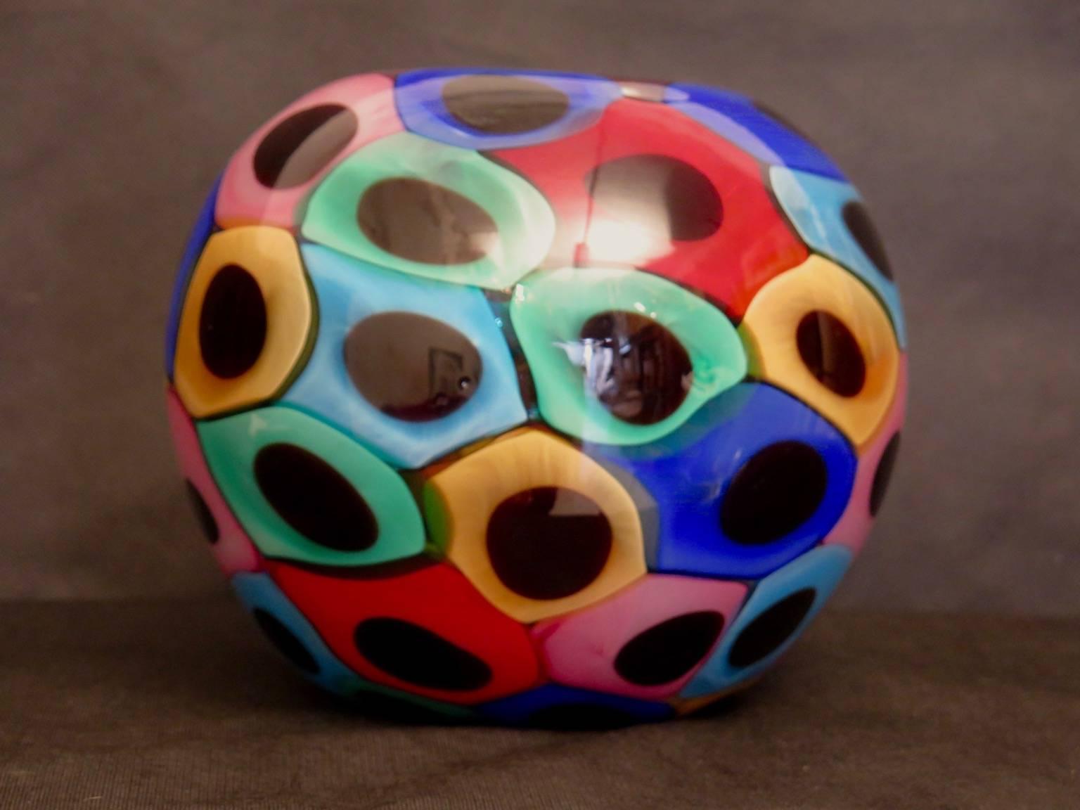 Beautiful vase of multicolored Murano, spherical and blown by hand.