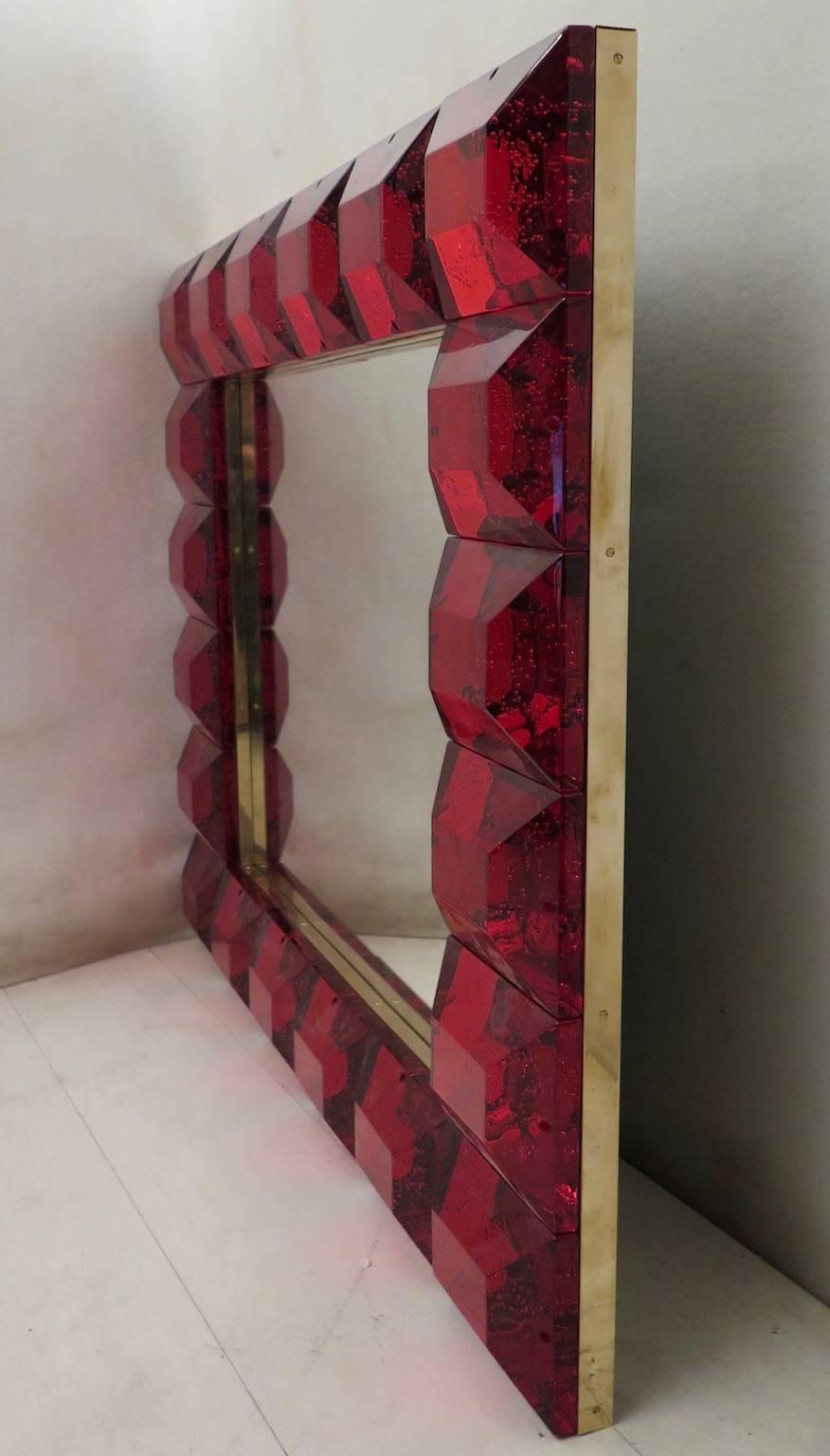 Murano Red Art Glass Italian Modern Wall Mirror 4