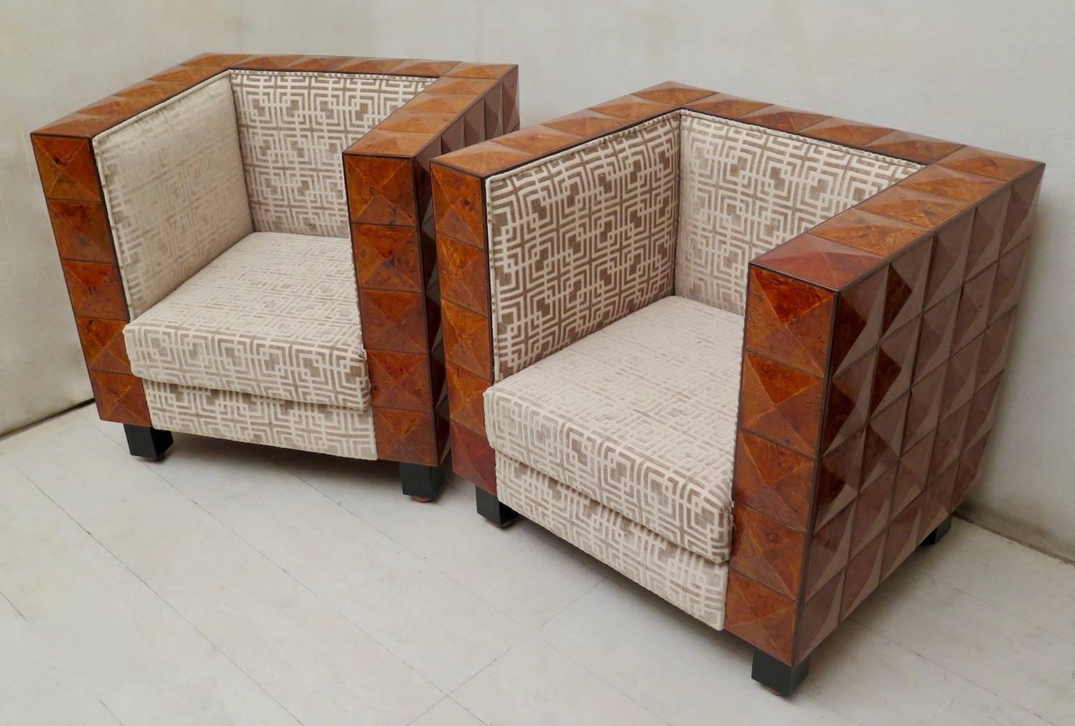 Pair of 1930s Cubic Italian Art Deco Armchairs In Excellent Condition In Rome, IT