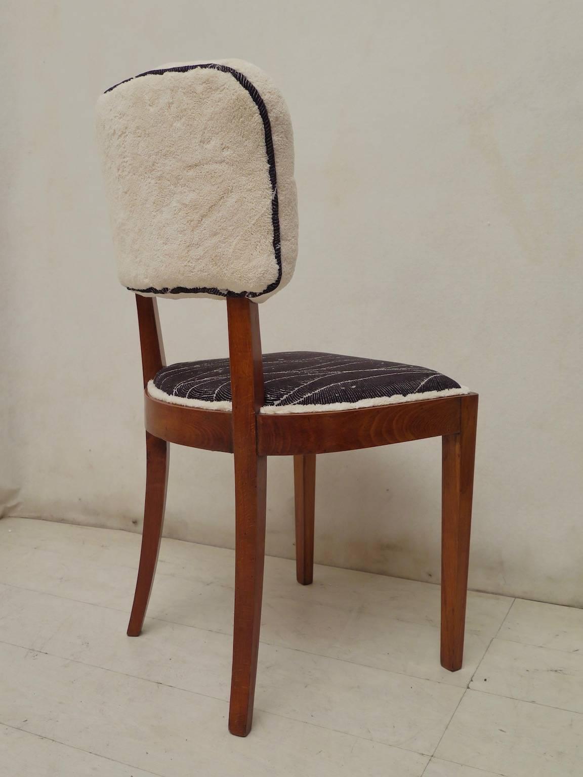 Mid-20th Century Pairs of Walnut and White Velvet Italian Midcentury Chairs