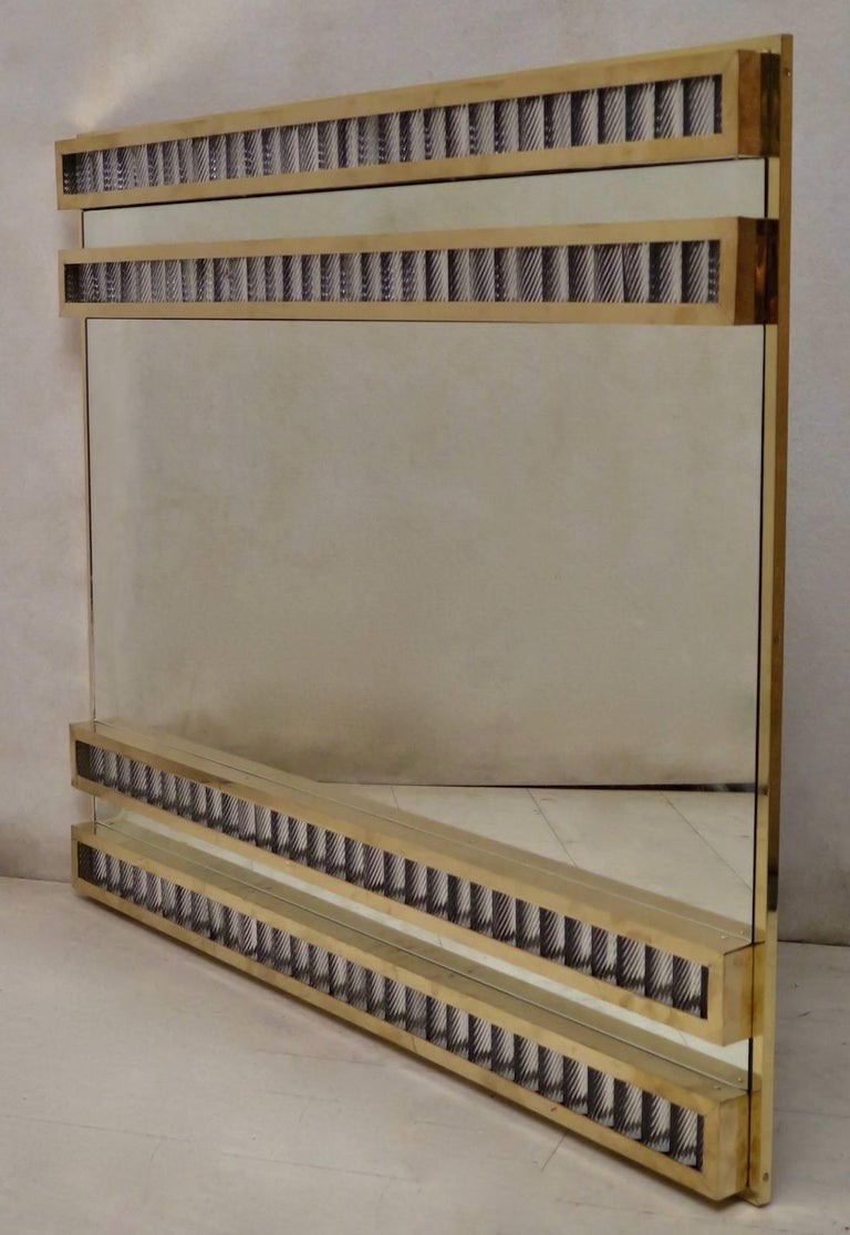 Murano Mid Century Brass And Glass Wall Mirror For At 1stdibs Murano Mirror From The Middle Of Century Wooden Frame With Brass Trim And Edges