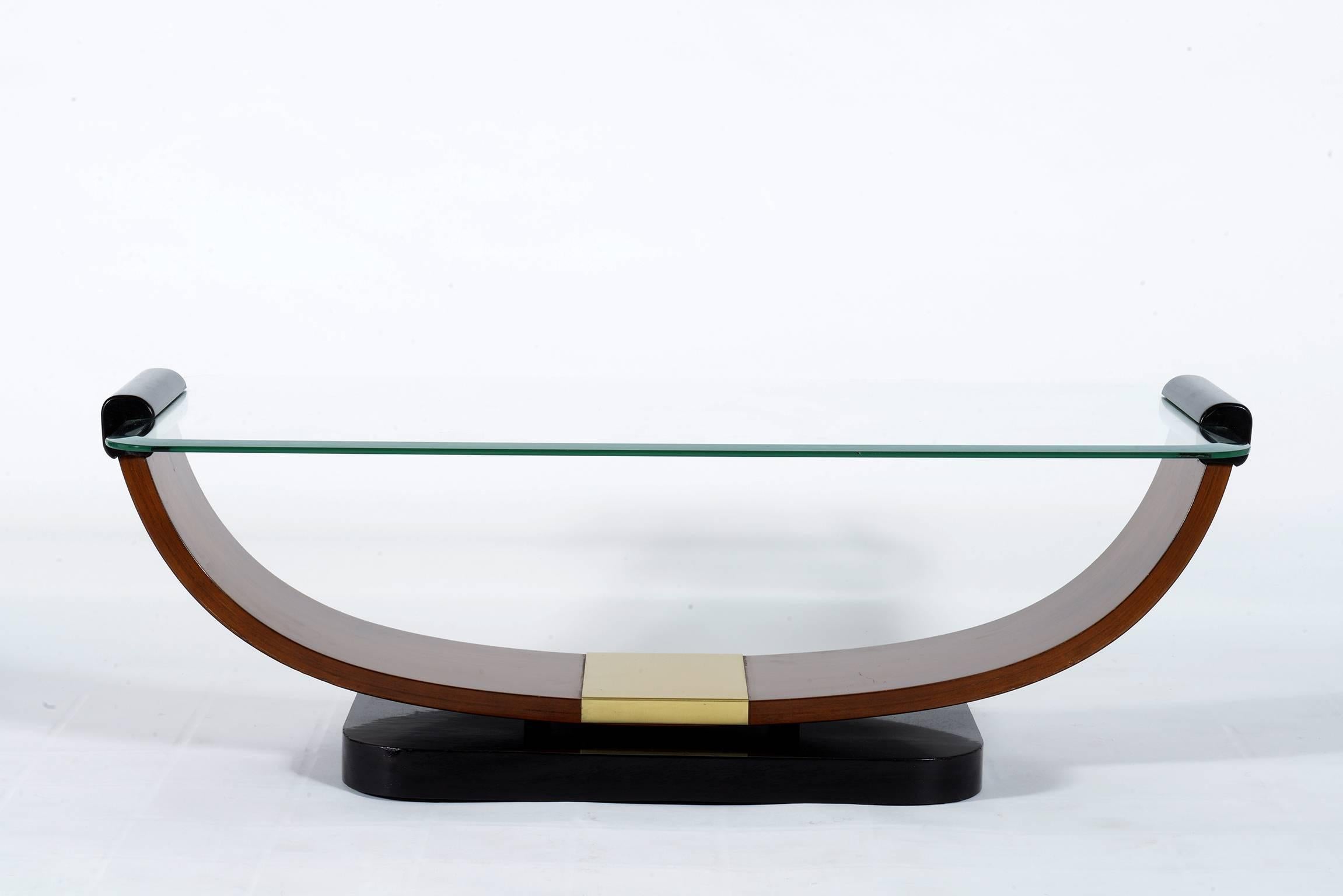 Mid-Century Modern Italian 1940 Coffee Table with Bevelled Glass Top