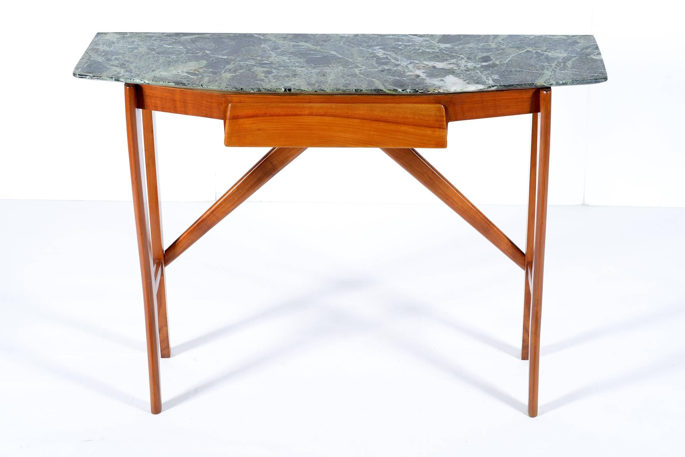 Mid-Century Modern Italian Midcentury Console with a Drawer and Alps Marble Top