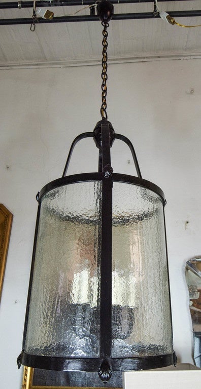 Black patina metal structure and curved glass, six bulbs ich one.
The height of the chain could be arranged.
The price is for two.