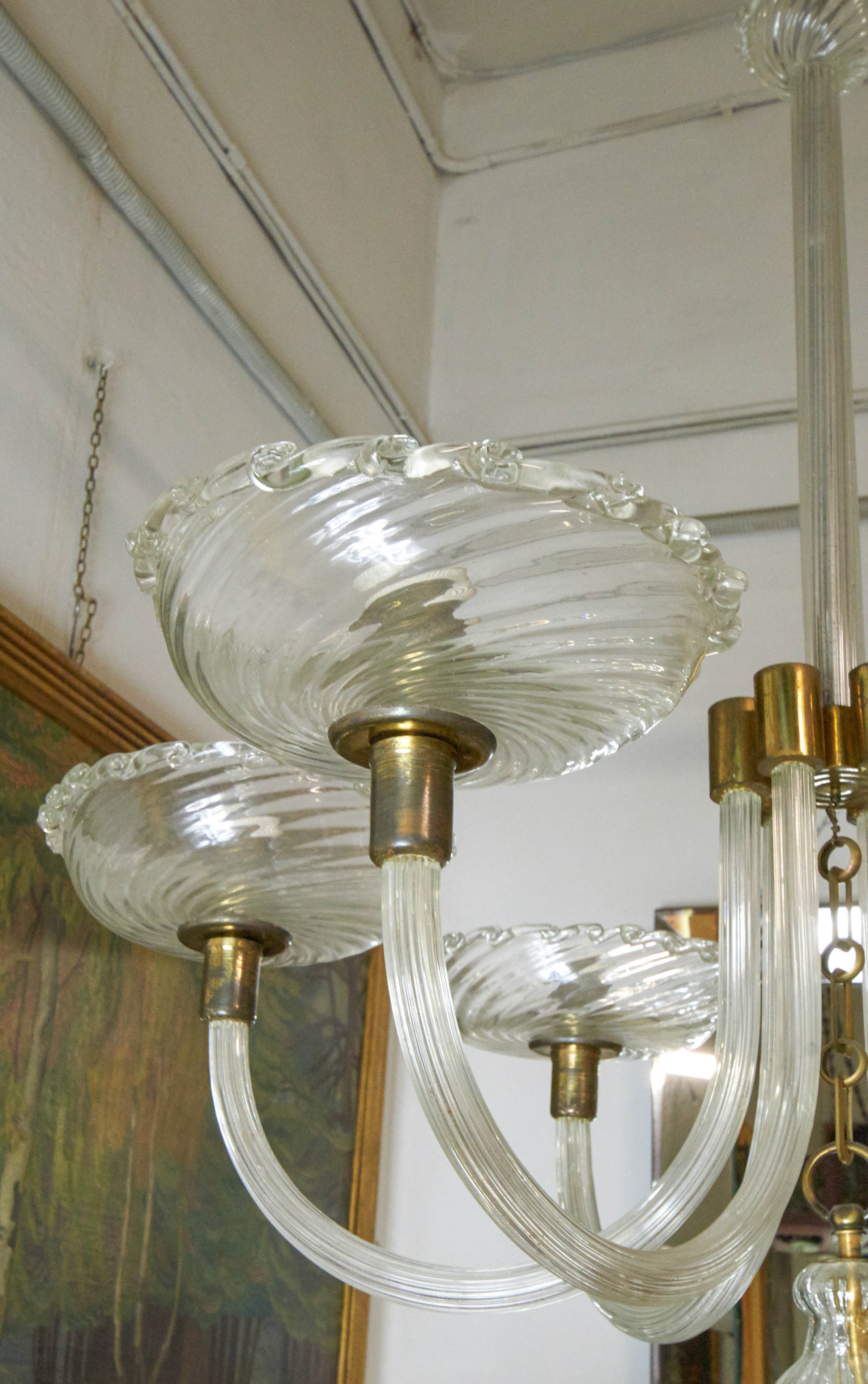 Italian  1940s  six arms Murano Glass Chandelier by Barovier