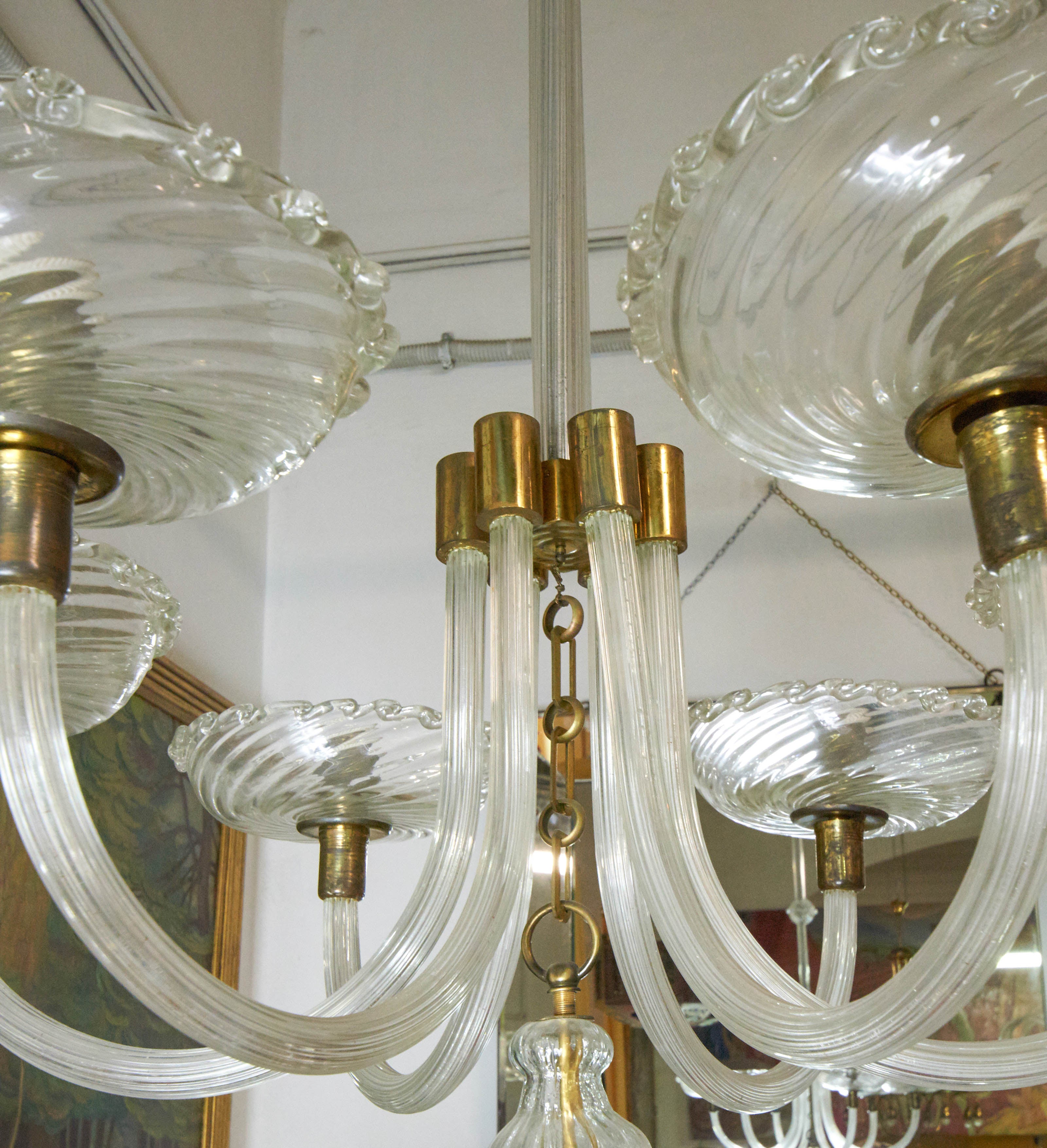  1940s  six arms Murano Glass Chandelier by Barovier In Excellent Condition In Firenze, Toscana