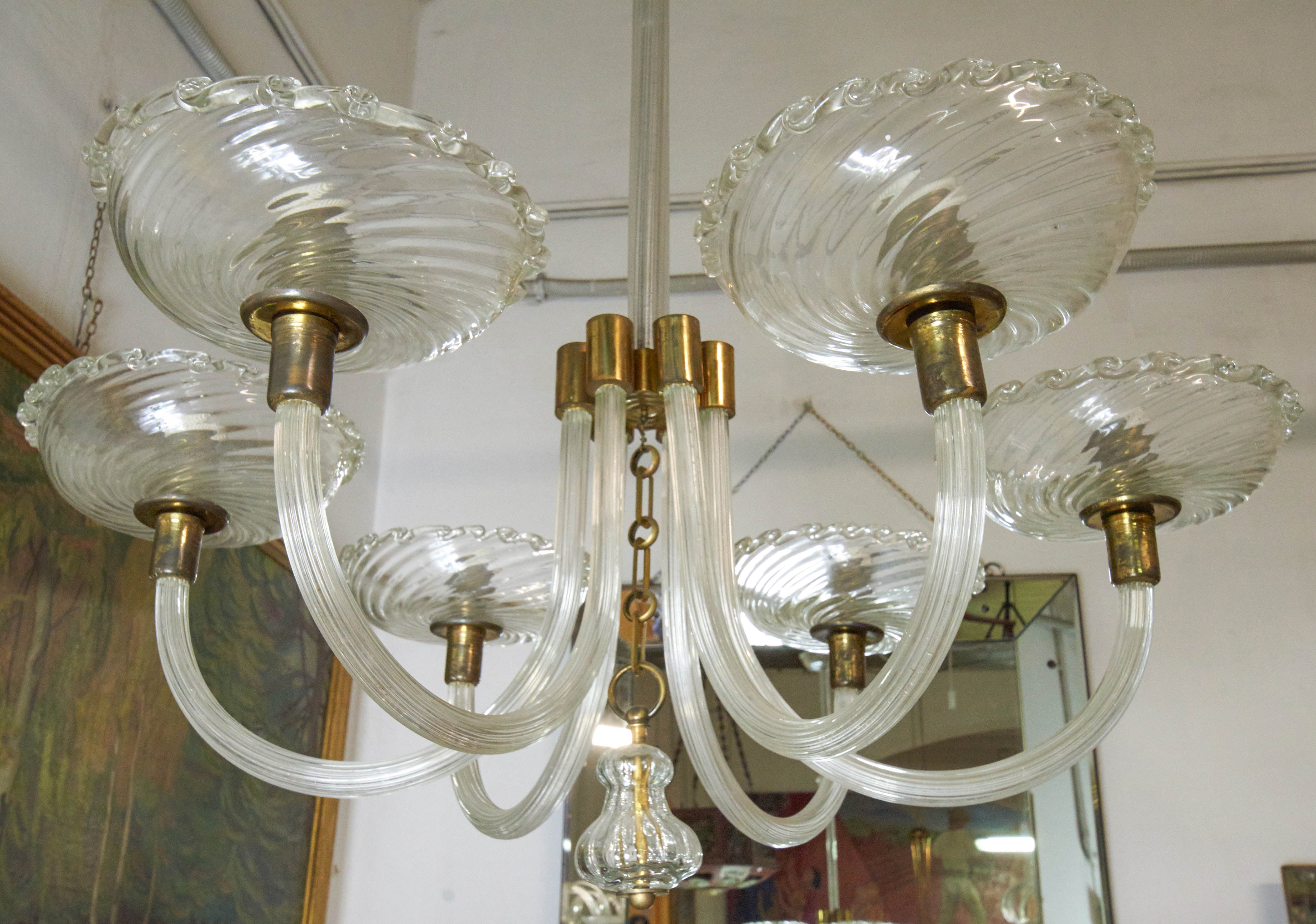  1940s  six arms Murano Glass Chandelier by Barovier 1