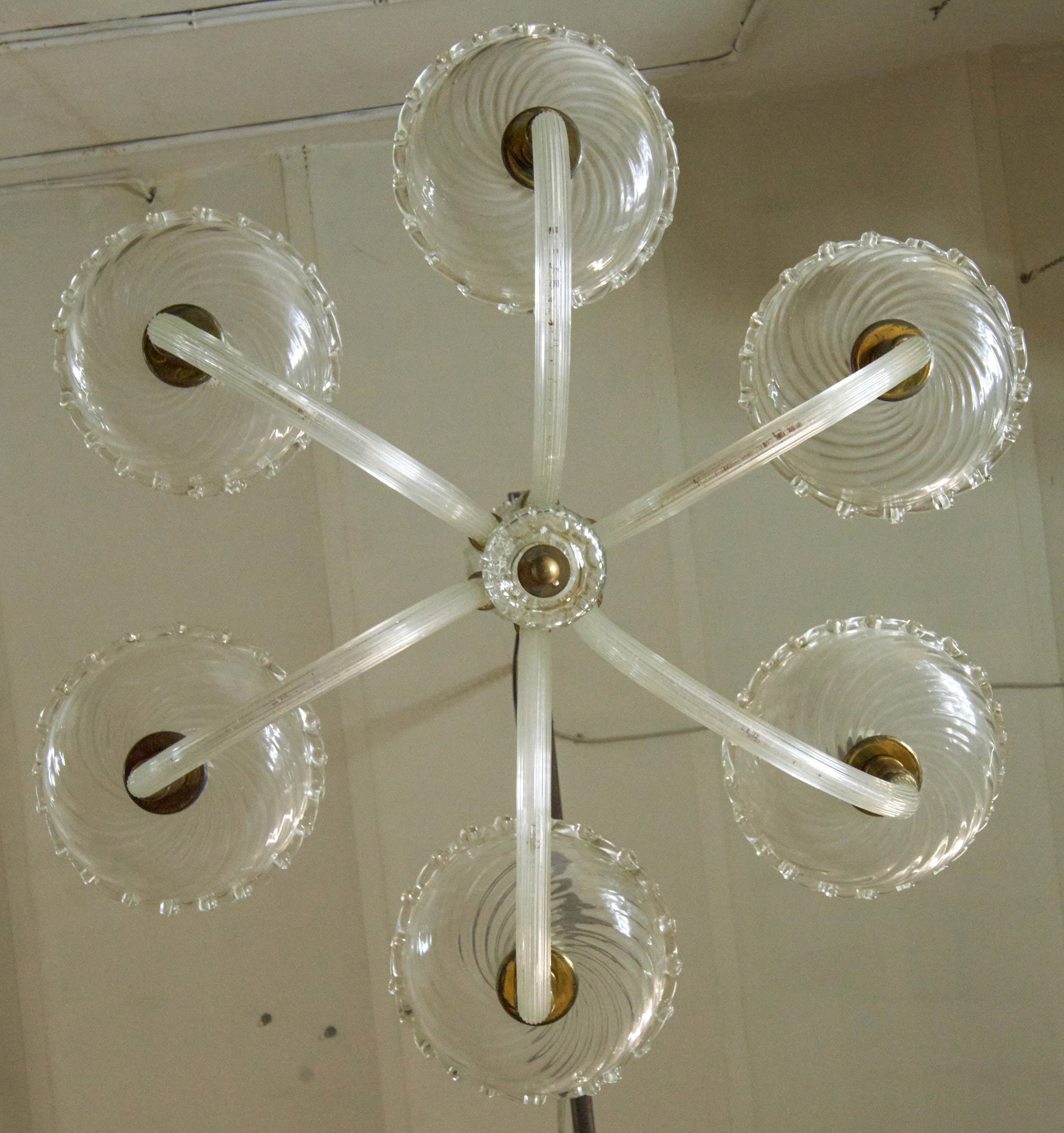  1940s  six arms Murano Glass Chandelier by Barovier 2