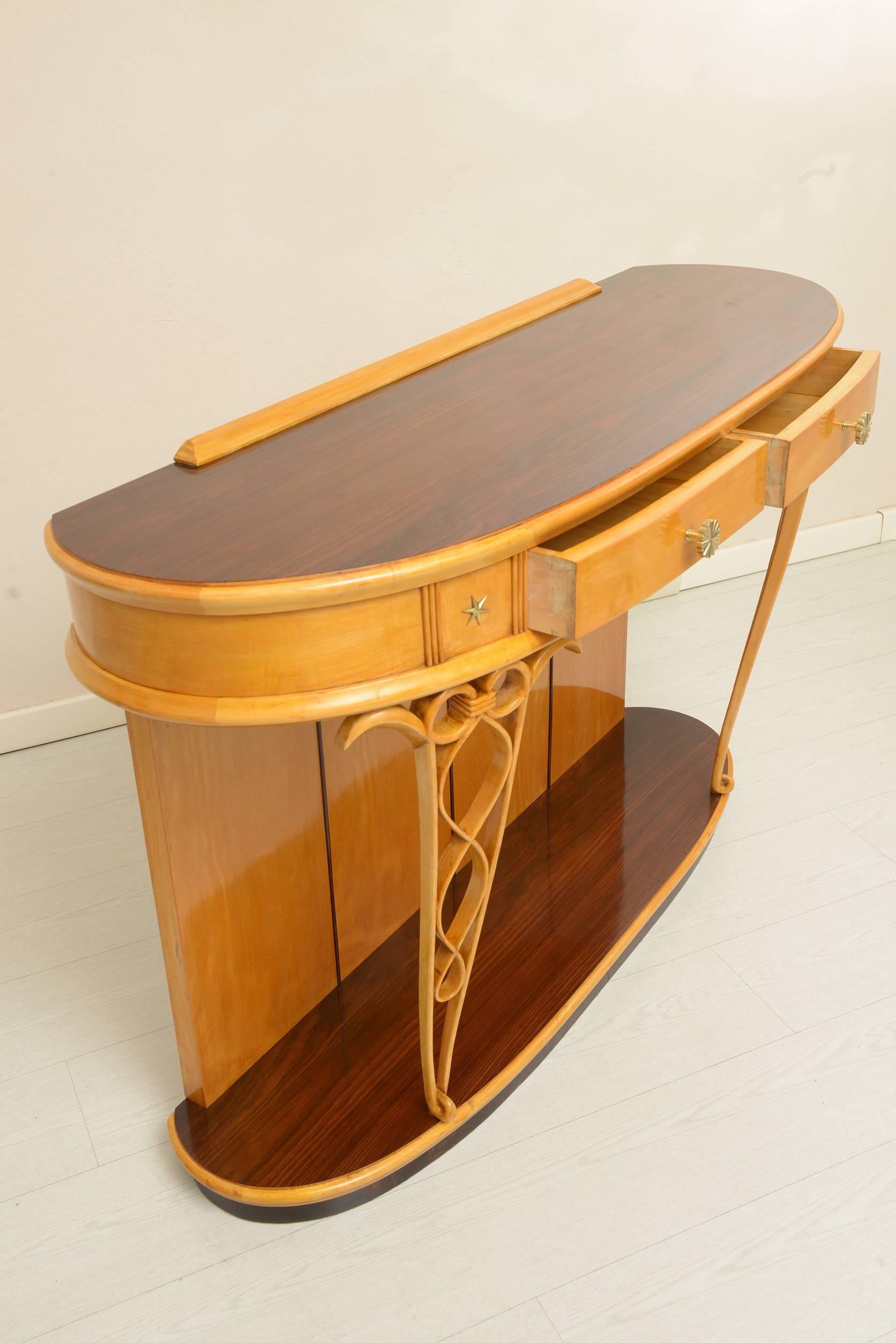 Brass Rounded Italian 1940s Console by Fagioli Firenze