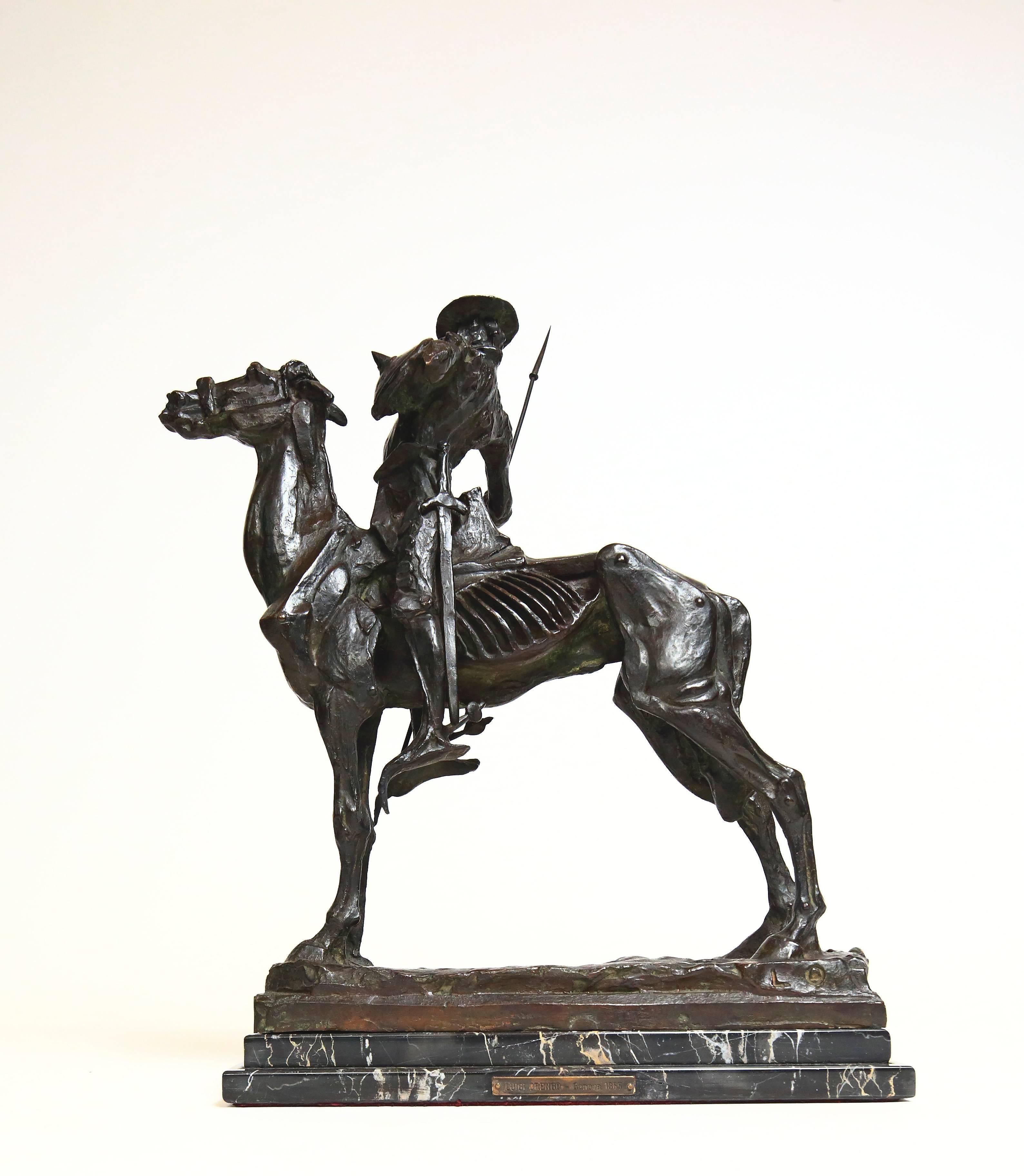 Don Chisciotte Bronze Sculpture by Luigi Orengo, Signed In Excellent Condition For Sale In Firenze, Toscana