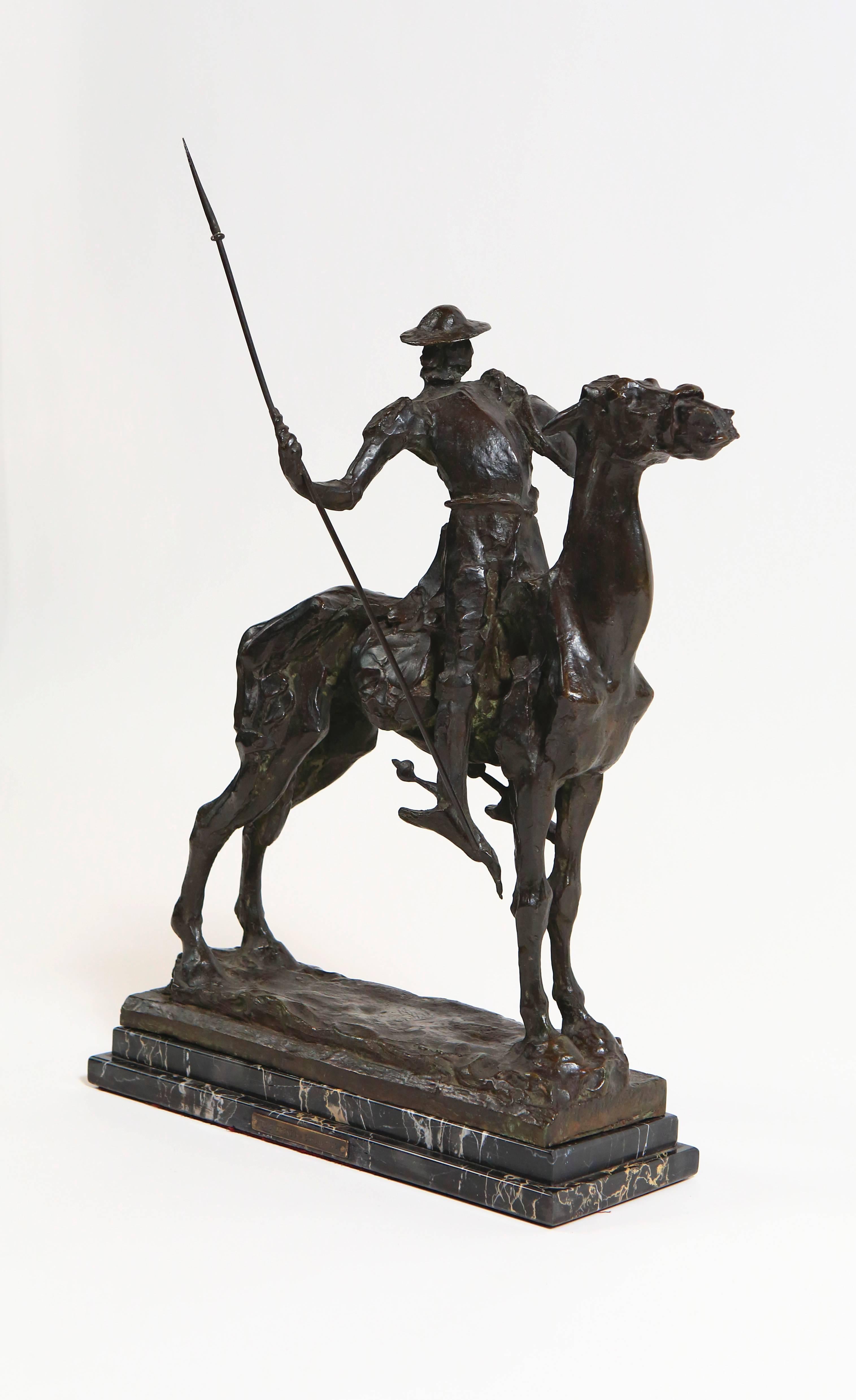 Art Nouveau Don Chisciotte Bronze Sculpture by Luigi Orengo, Signed For Sale