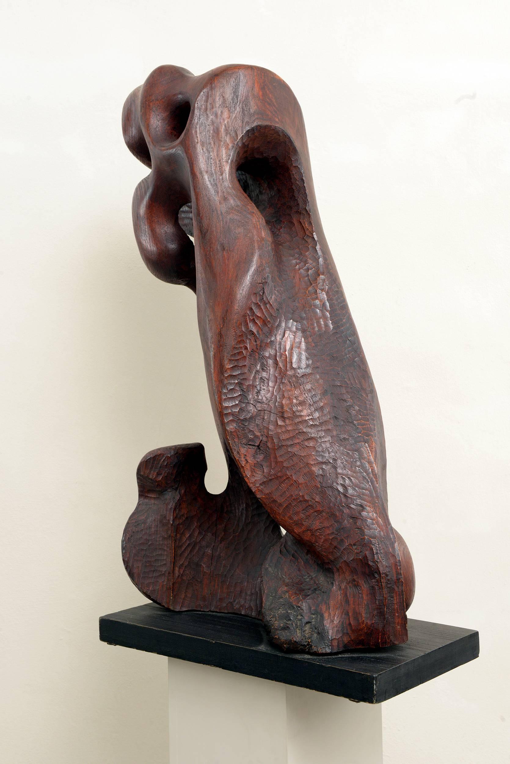 Solid Wood Abstract Sculpture by the Dutch Sculptor Joep Coppens Dated 1967 For Sale 1