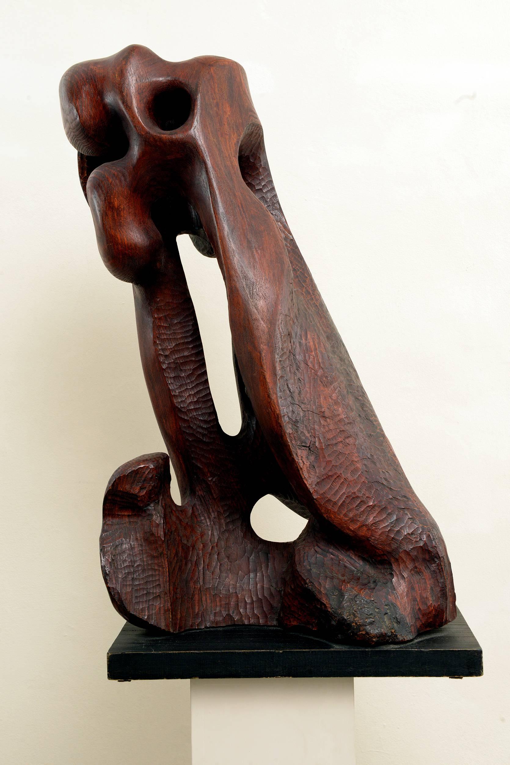 Mid-20th Century Solid Wood Abstract Sculpture by the Dutch Sculptor Joep Coppens Dated 1967 For Sale