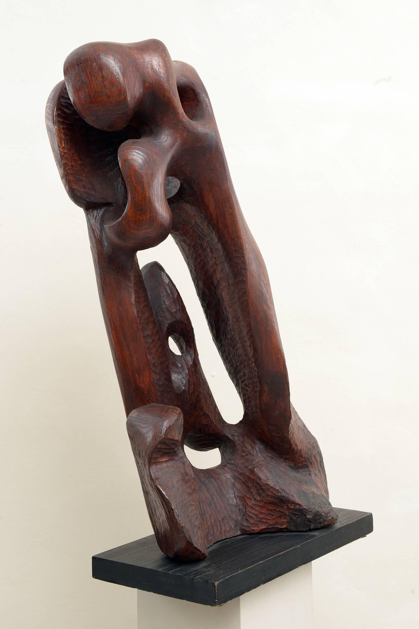 Mid-Century Modern Solid Wood Abstract Sculpture by the Dutch Sculptor Joep Coppens Dated 1967 For Sale