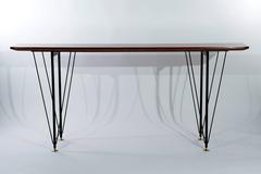 Pair of Italian  Architectural 1950s Walnut and Black Metal Consoles
