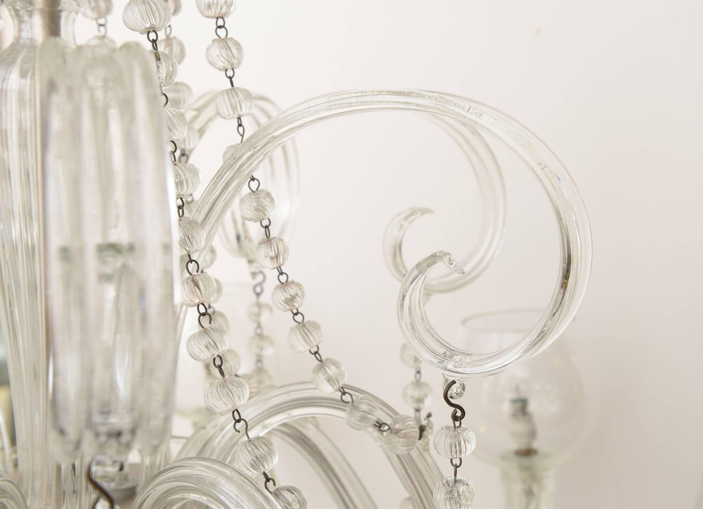  Elegant 1940s Murano Glass Chandelier by Barovier 1
