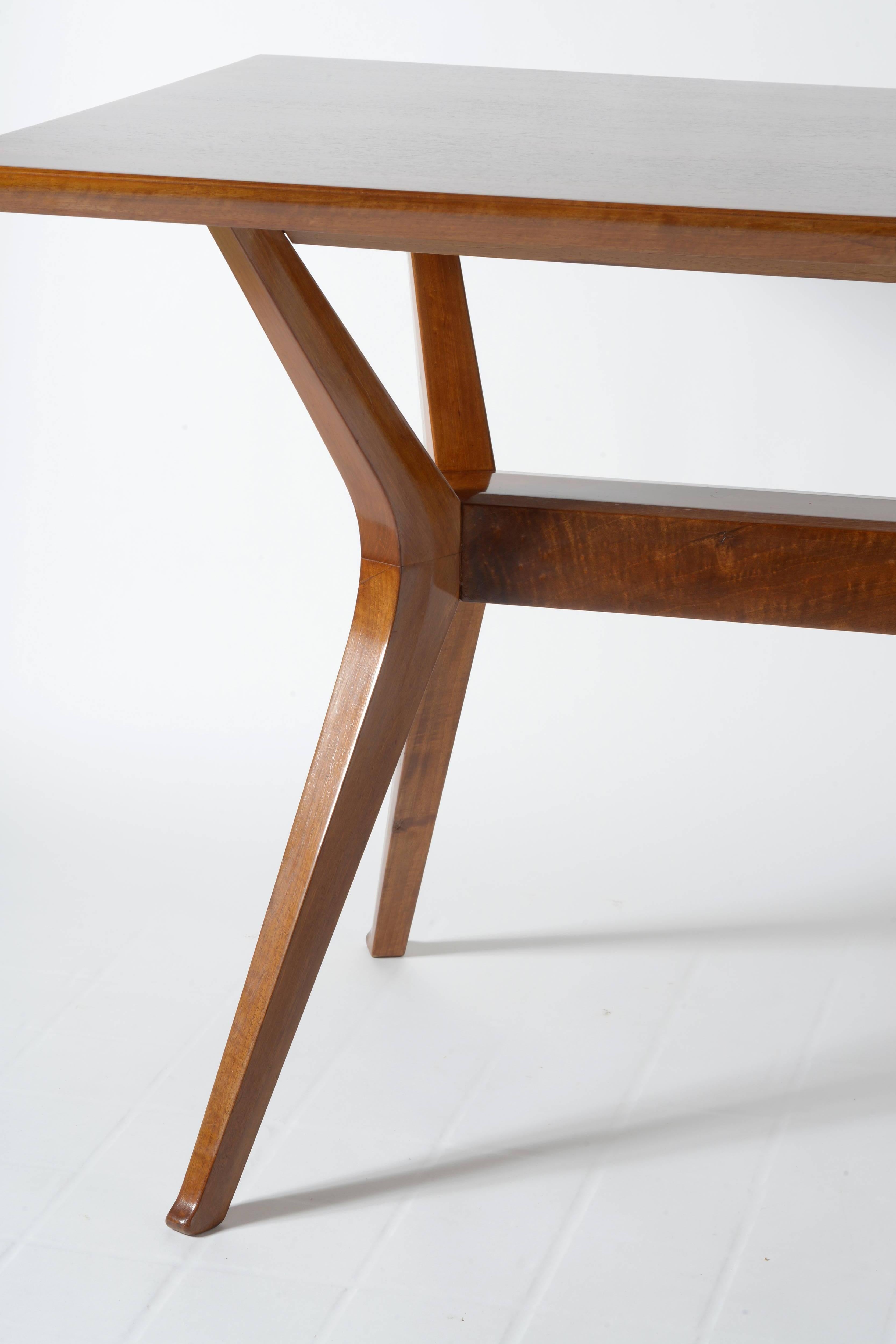 Mid-20th Century Slender Italian Solid Walnut Dining Table or Consolle by Arch Italo Gamberini