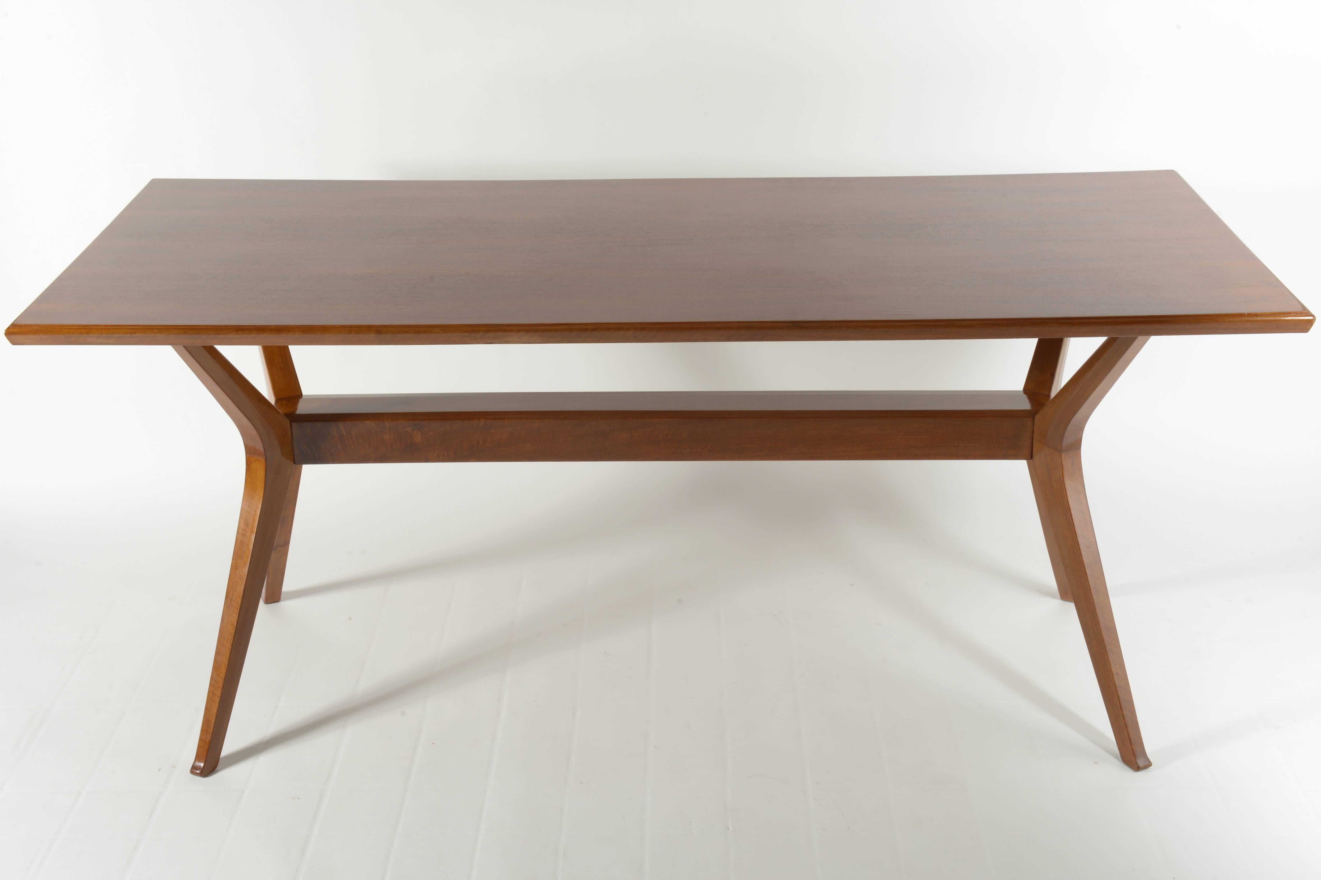 Slender Italian Solid Walnut Dining Table or Consolle by Arch Italo Gamberini In Excellent Condition In Firenze, Toscana