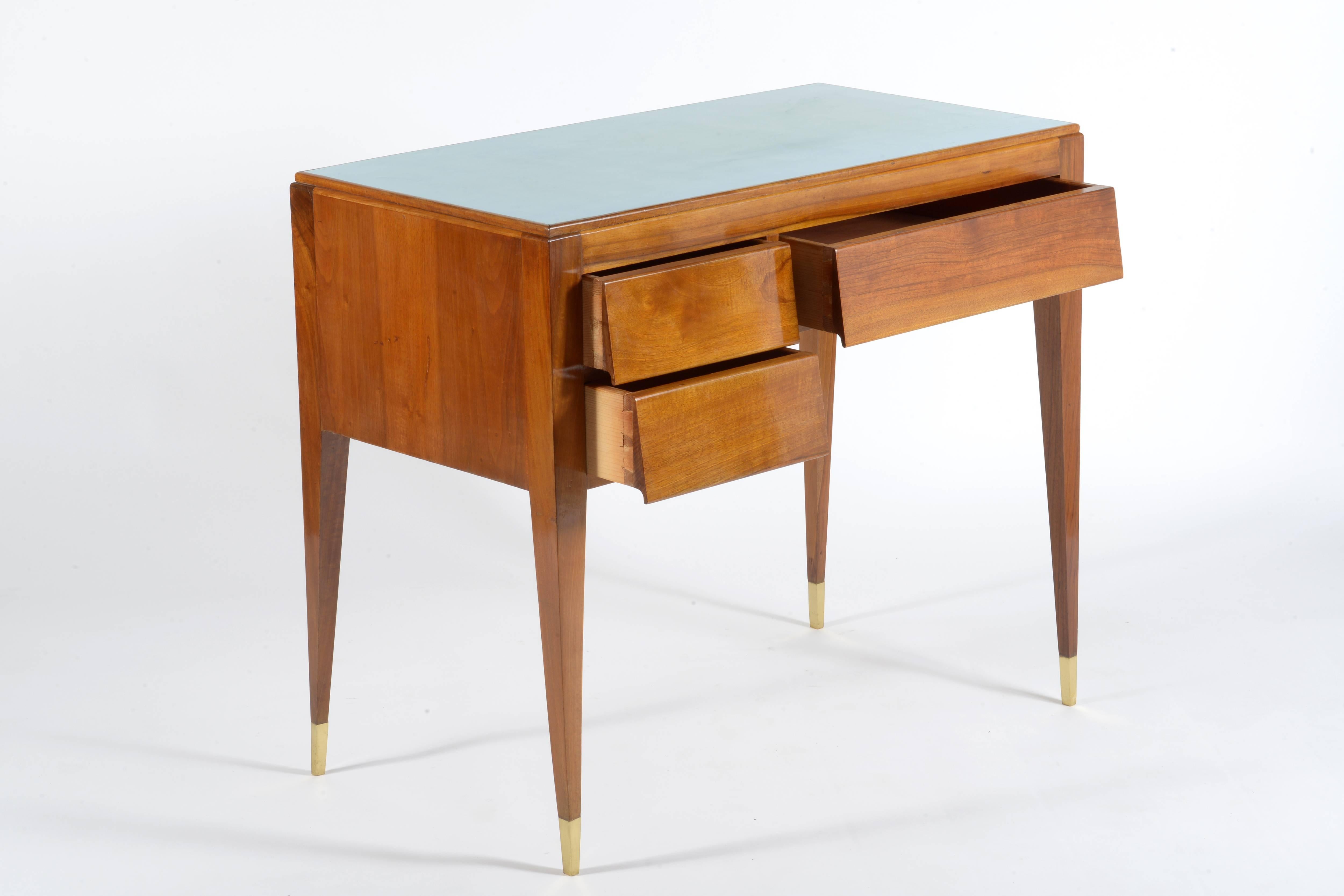 Mid-Century Modern Slender Italian Solid Walnut Little Desk Gio Ponti Style For Sale