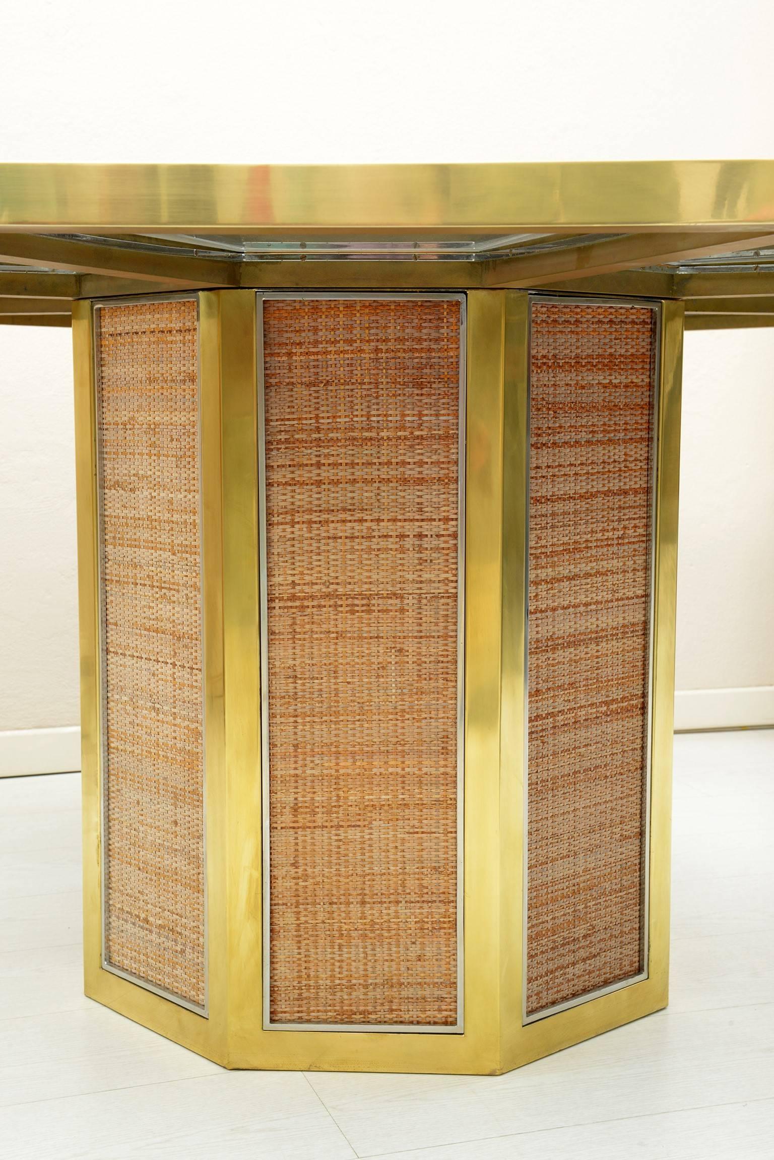 Stunning Octagonal Table by Romeo Rega, Brass and Fumè Color Beveled Glass 2