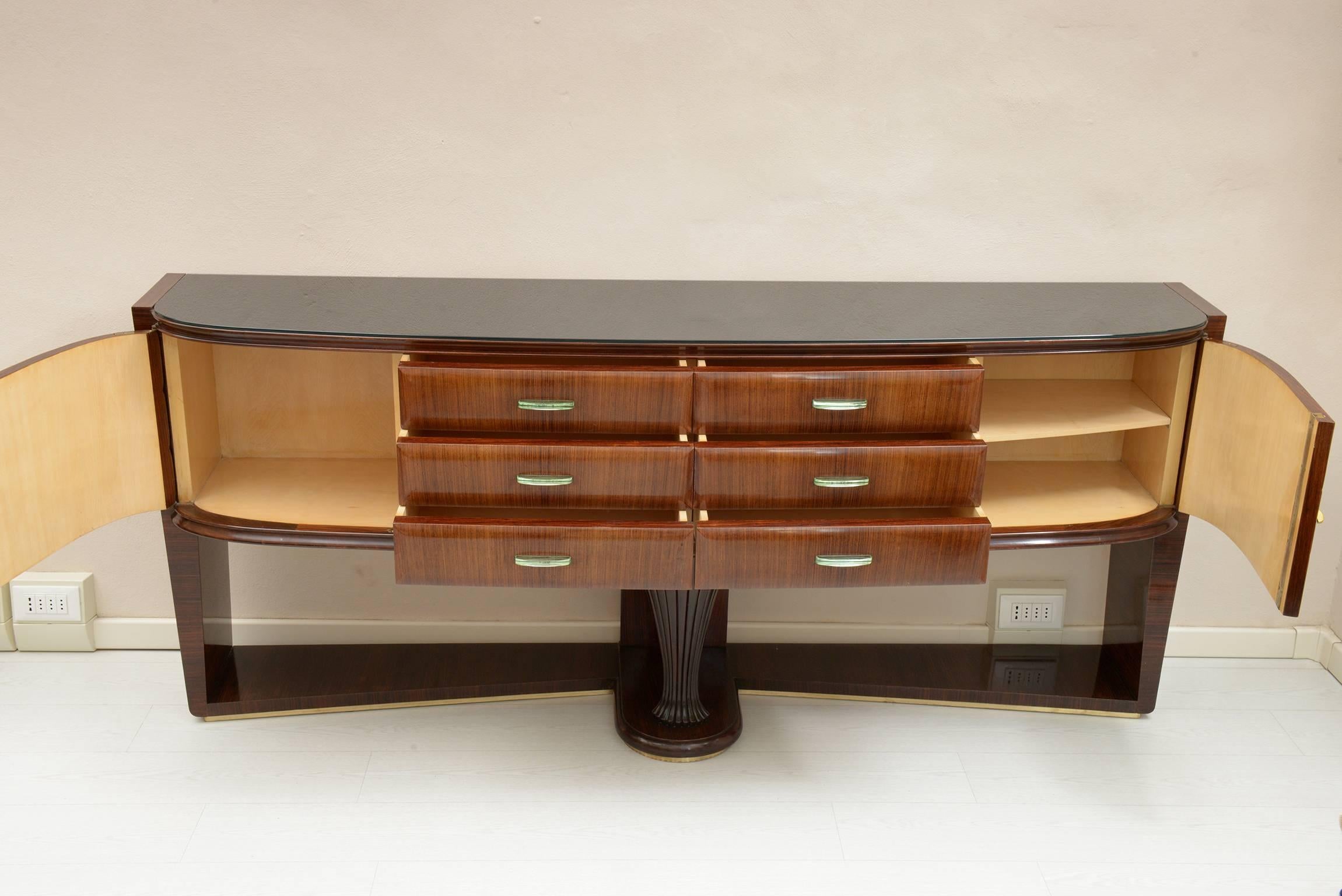 Elegant Italian, 1930s Demilune Cristal Handles Consolle-Sideboard by Dassi In Excellent Condition In Firenze, Toscana