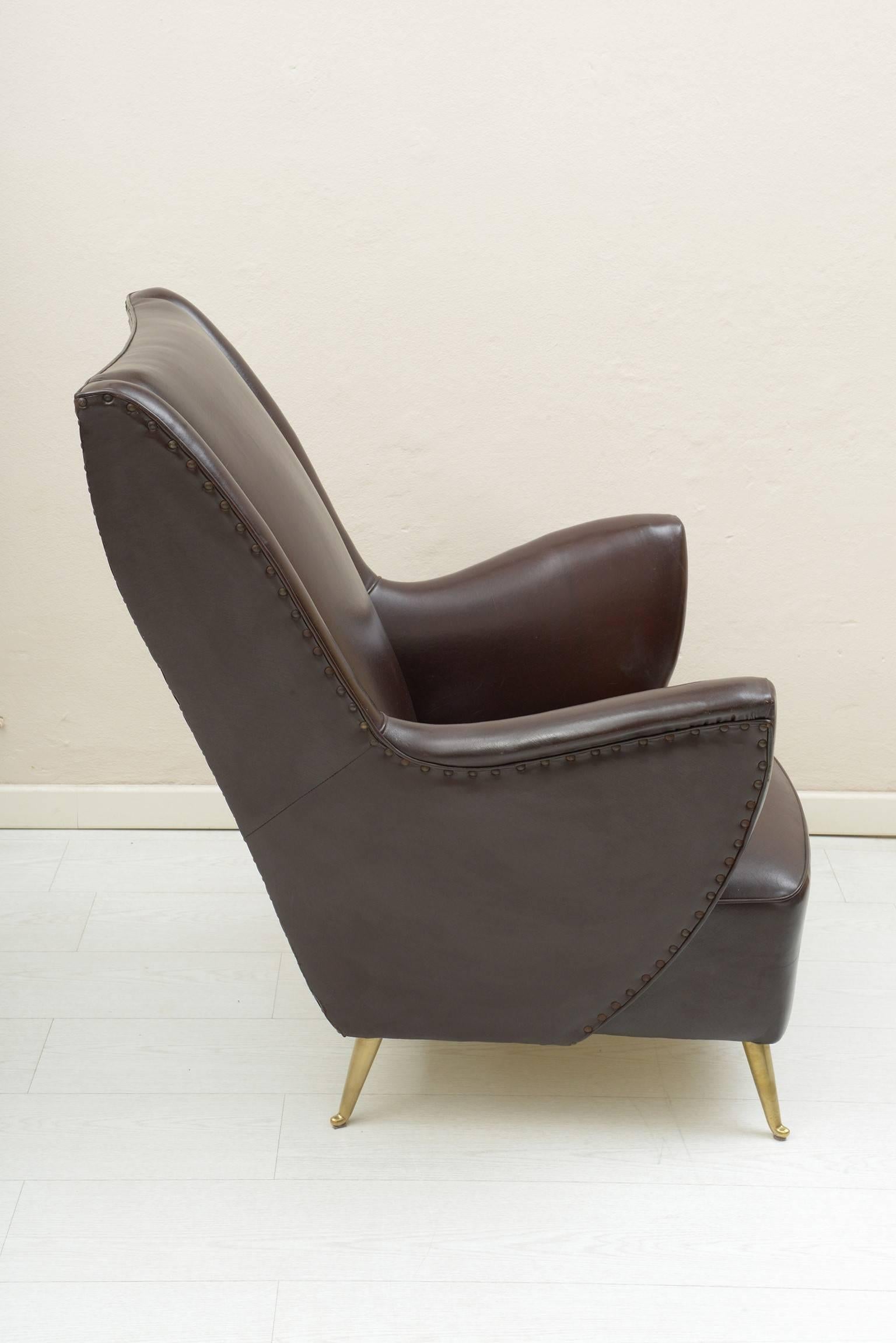 Mid-Century Modern Pair of Italian 1950s Armchairs Original Upholster by ISA -Bergamo