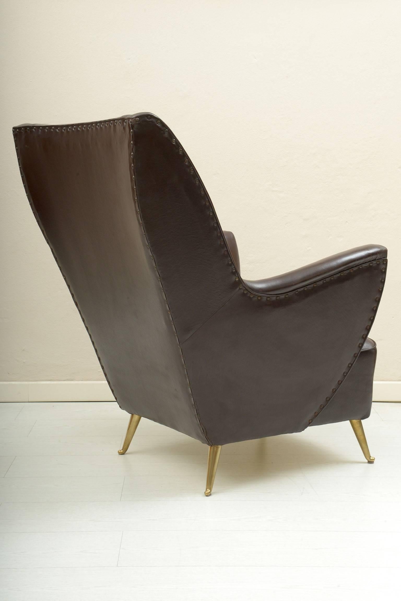 Mid-20th Century Pair of Italian 1950s Armchairs Original Upholster by ISA -Bergamo