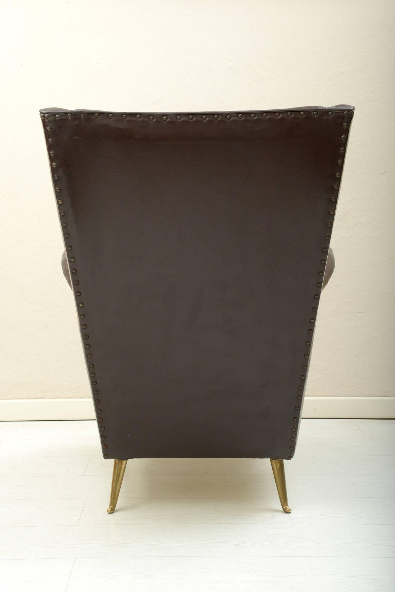 Pair of Italian 1950s Armchairs Original Upholster by ISA -Bergamo 1
