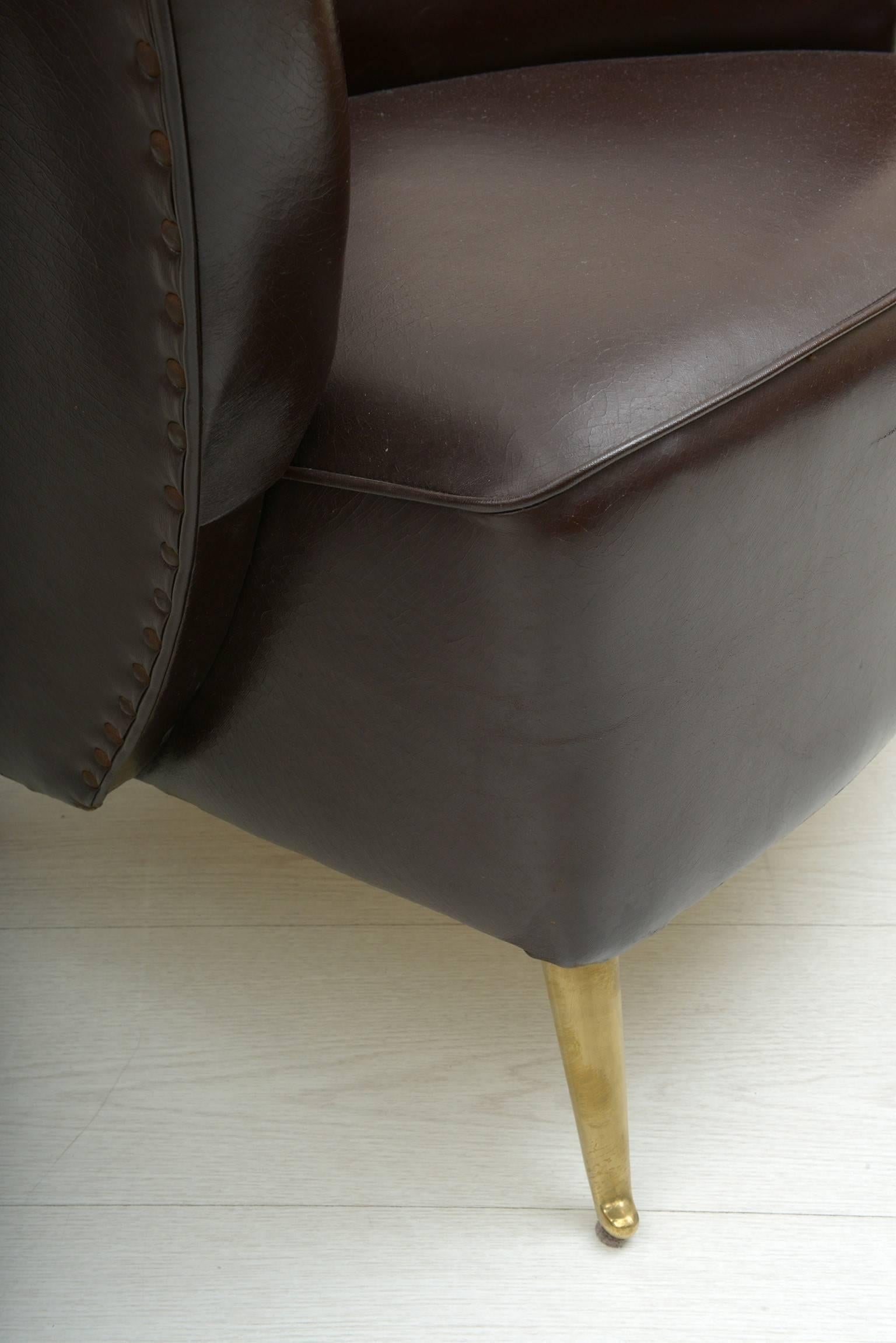 Pair of Italian 1950s Armchairs Original Upholster by ISA -Bergamo 3