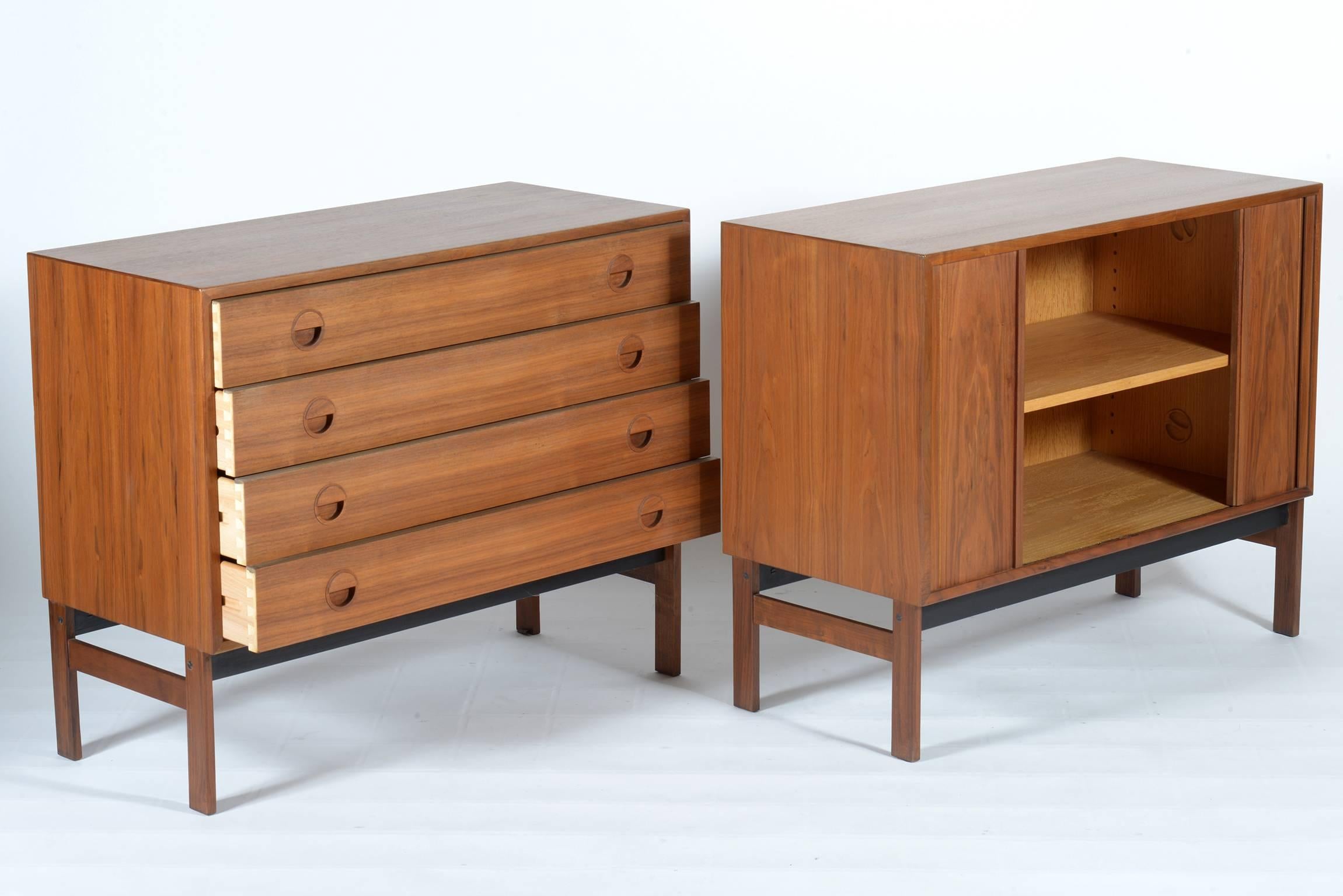 Mid-Century Modern Pair of Danish Mid-20th Century Teak Wood Chest and Credenza, Signed