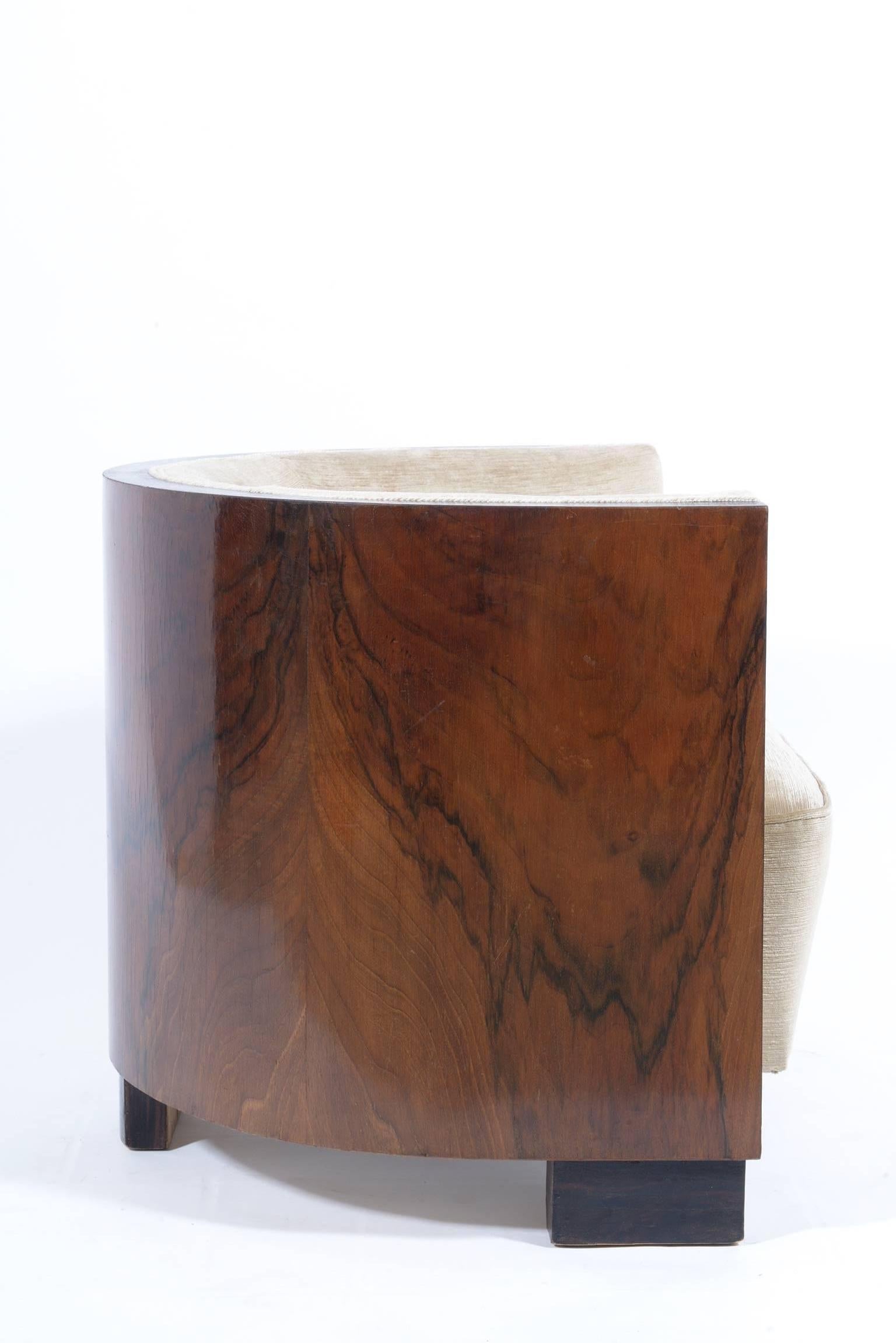 Walnut and ebony Macassar pair of Italian armchairs.