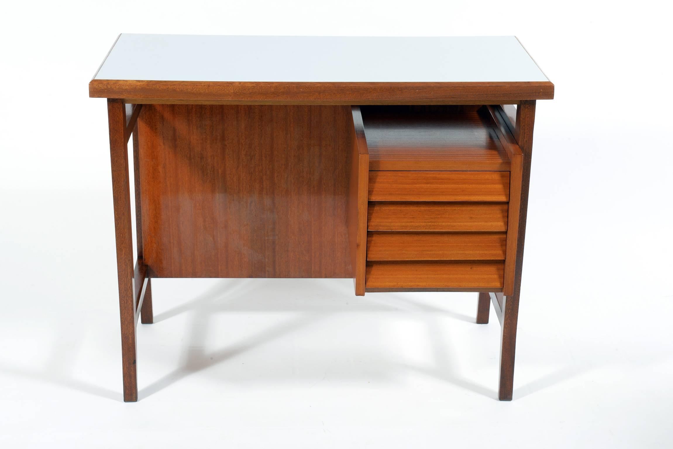 Little desk designed by Gio Ponti for Schirolli, four drawers on the right part, solid wood and formica top.