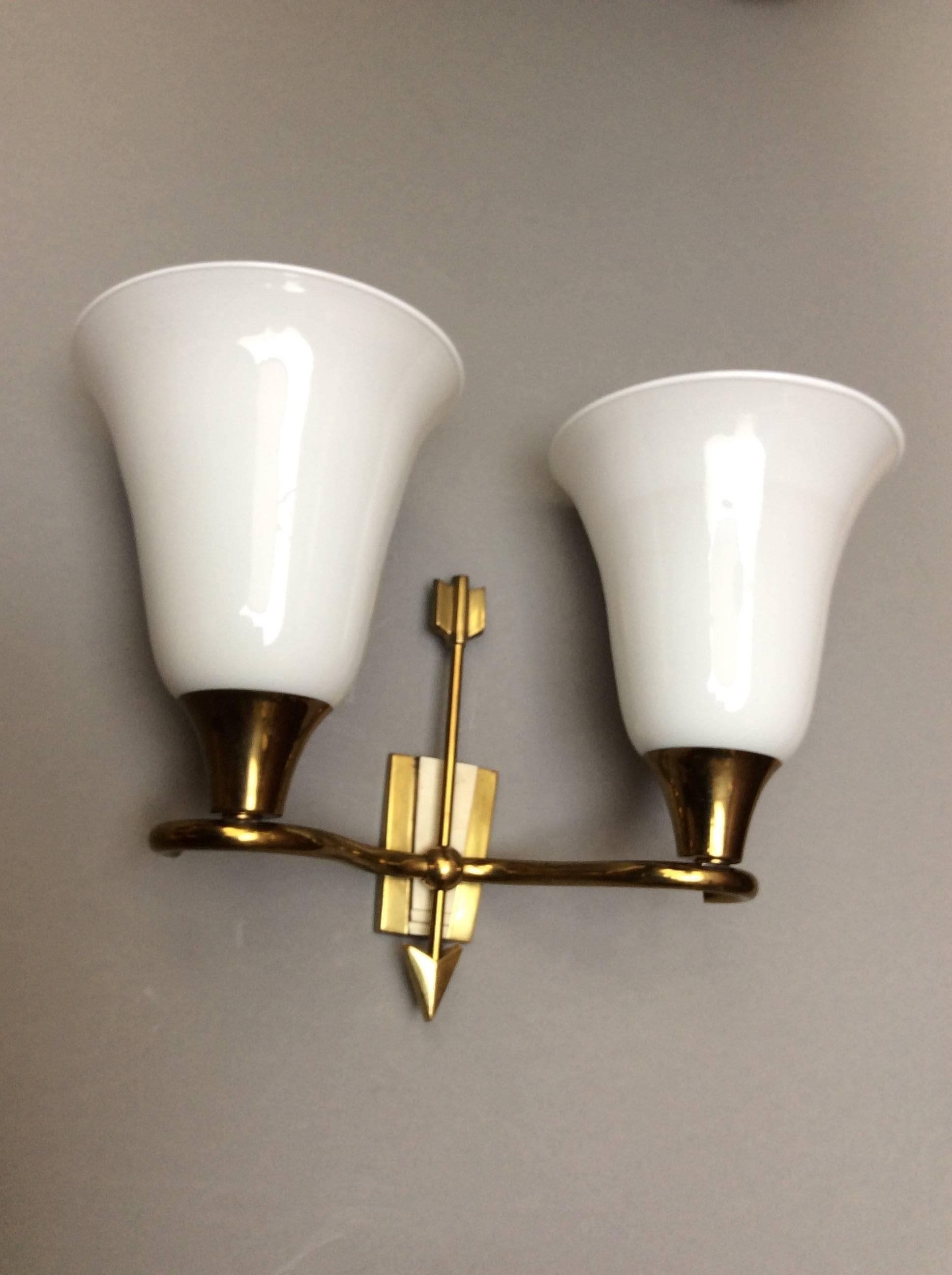 Mid-Century Modern Two  Italian 1940s Double Arms Wall Lights by Arch Emilio Lancia