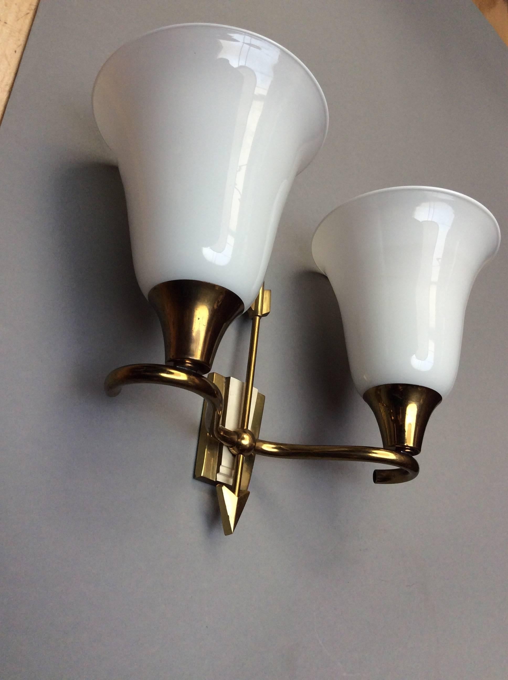 Two  Italian 1940s Double Arms Wall Lights by Arch Emilio Lancia 1