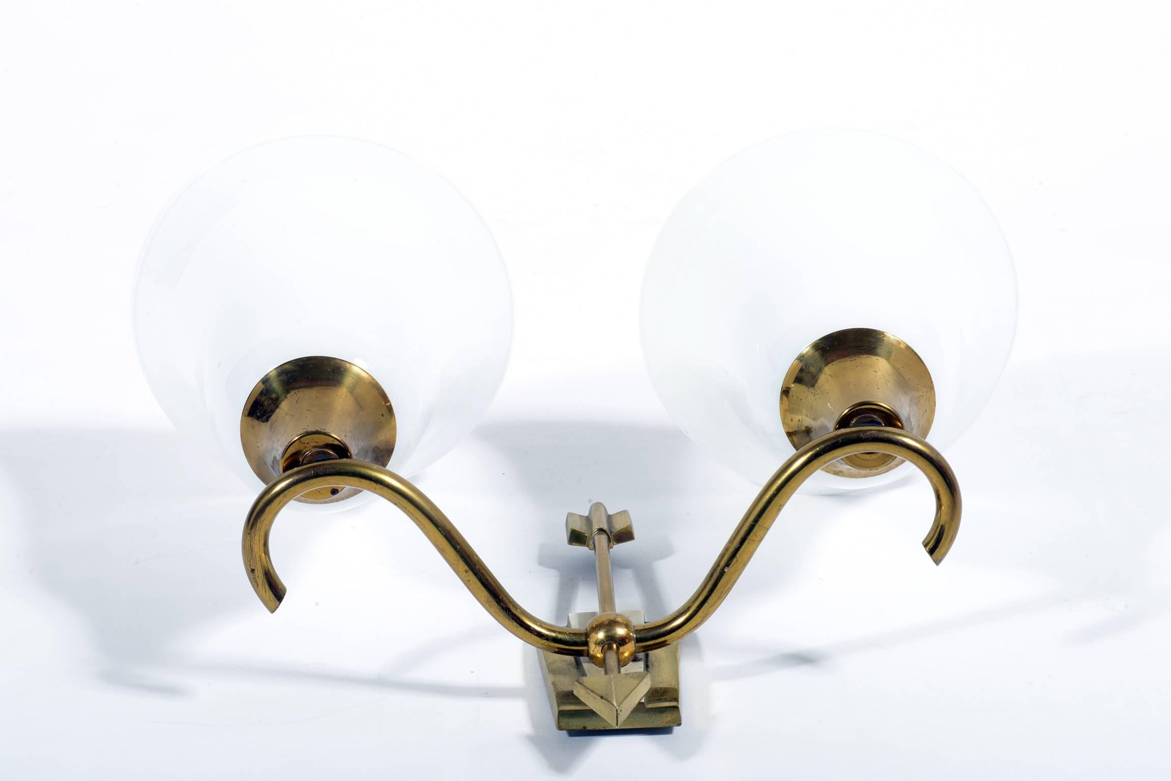 Two  Italian 1940s Double Arms Wall Lights by Arch Emilio Lancia In Excellent Condition In Firenze, Toscana