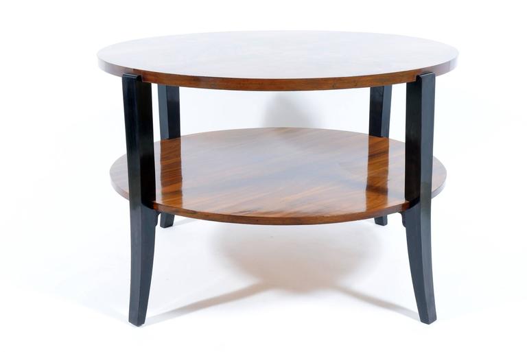 Big Art Deco Round Walnut Burl Double Shelves Coffee Table - Big Round Wood Coffee Table Big Art Deco Round Walnut Burl Double Shelves Coffee Table - Big Round Wood Coffee Table