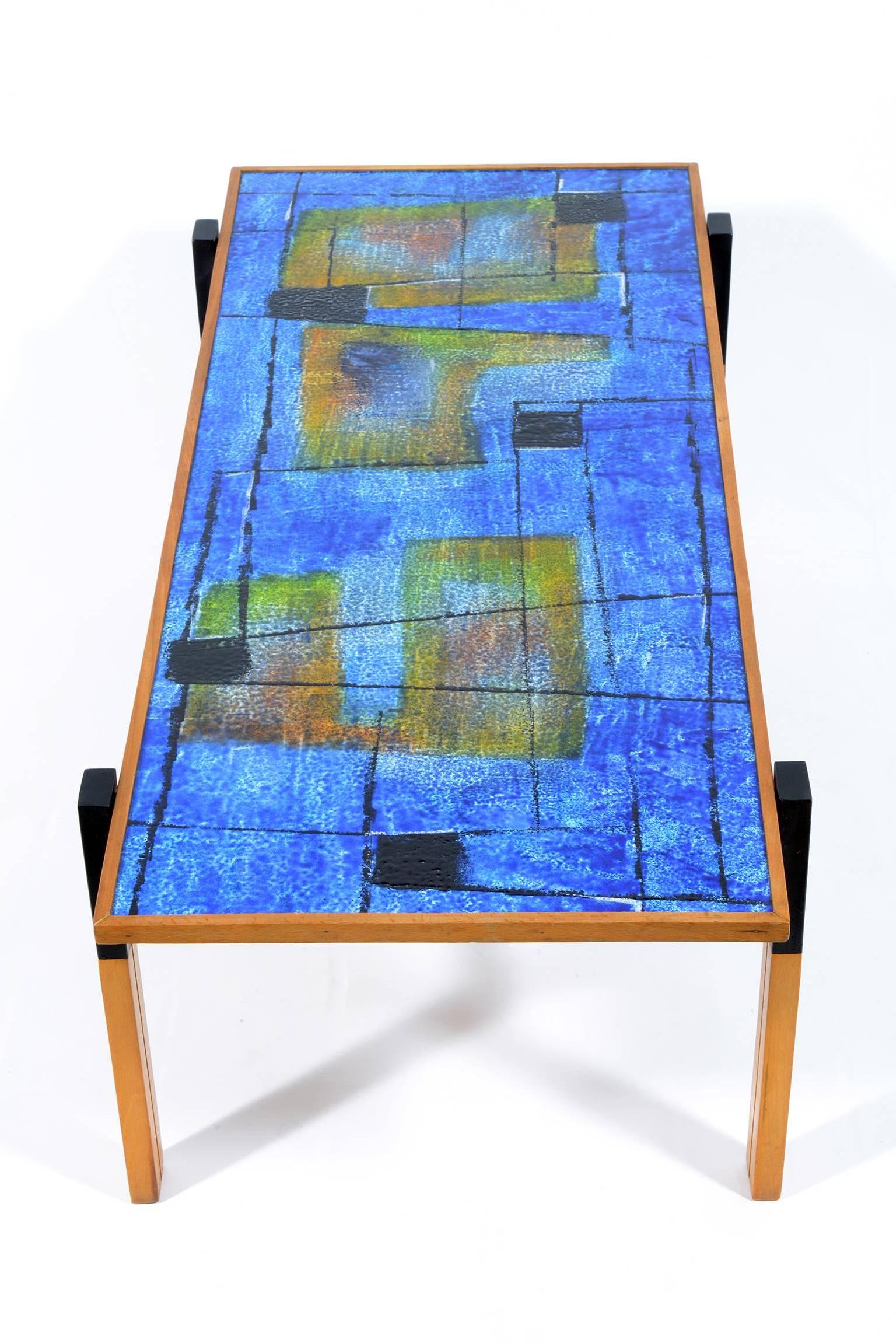 Mid-Century Italian Enamelled Top with Abstract Decoration Coffe Table By Siva 2
