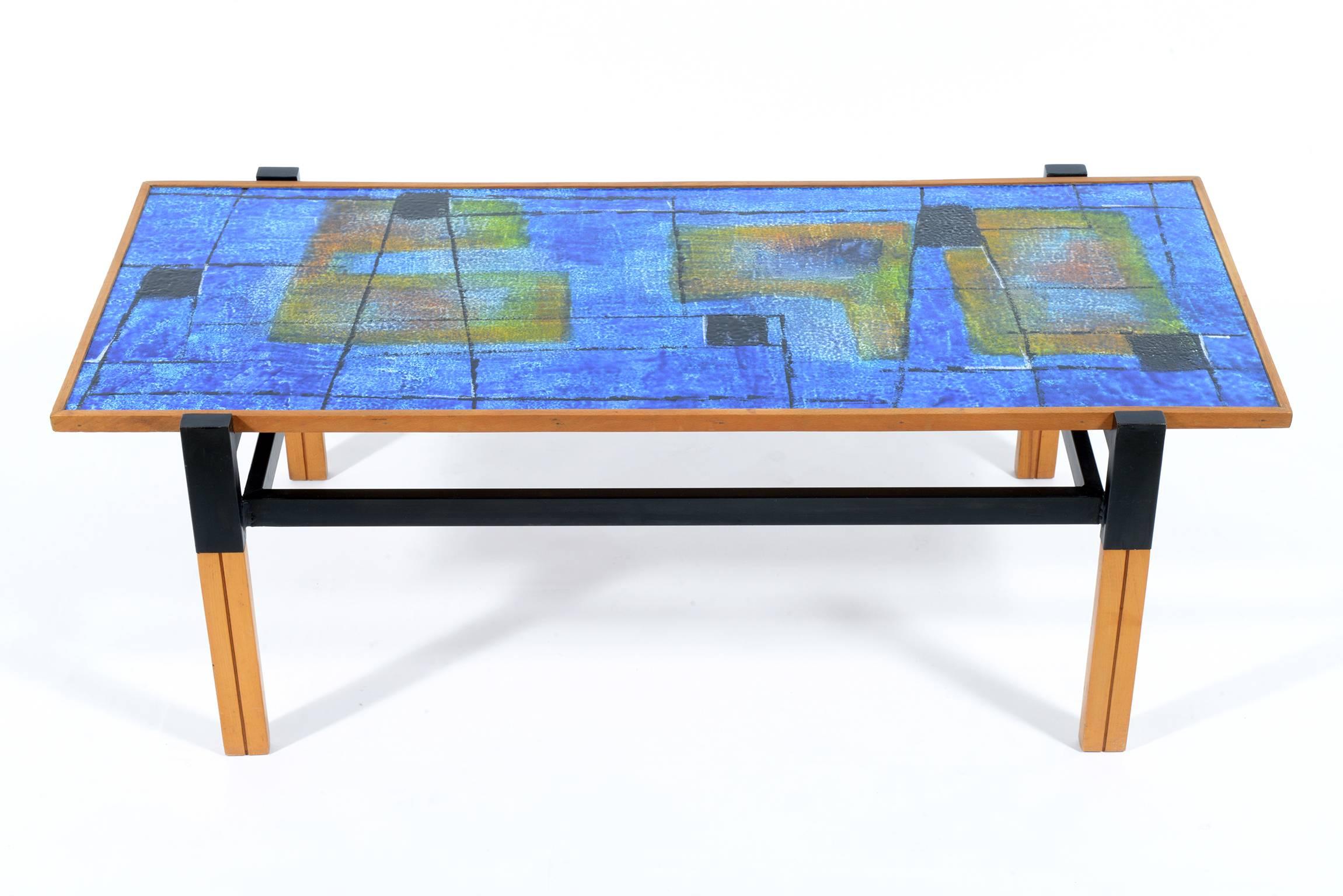 Mid-Century Modern Mid-Century Italian Enamelled Top with Abstract Decoration Coffe Table By Siva